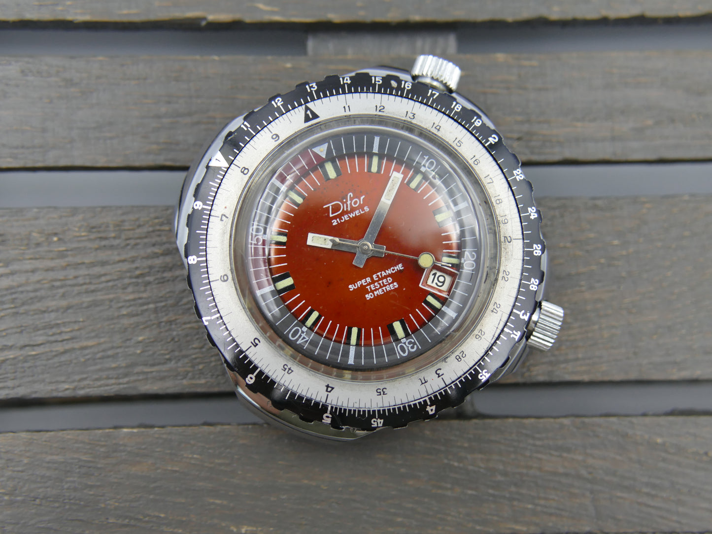 70s vintage watch mens plongee diver Difor Super Etanche mint