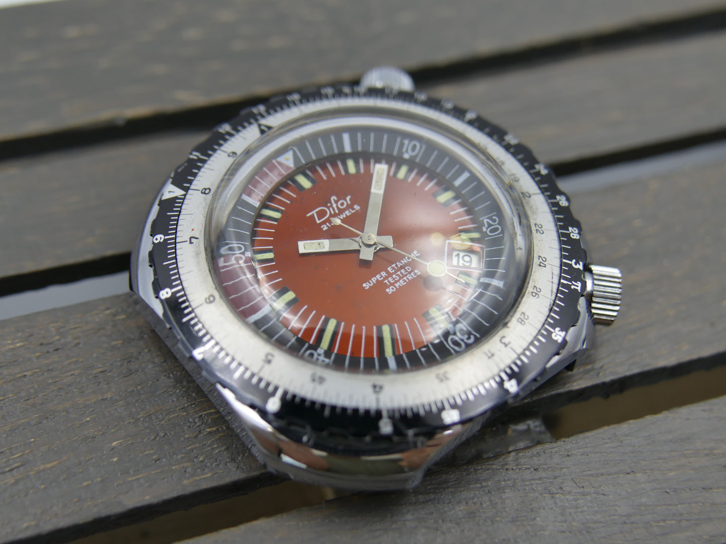 70s vintage watch mens plongee diver Difor Super Etanche mint