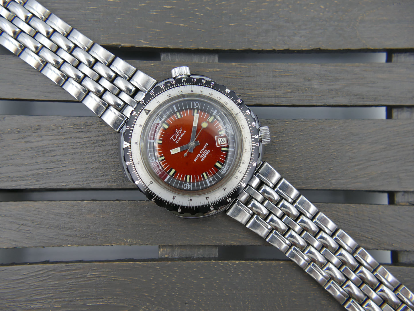70s vintage watch mens plongee diver Difor Super Etanche mint