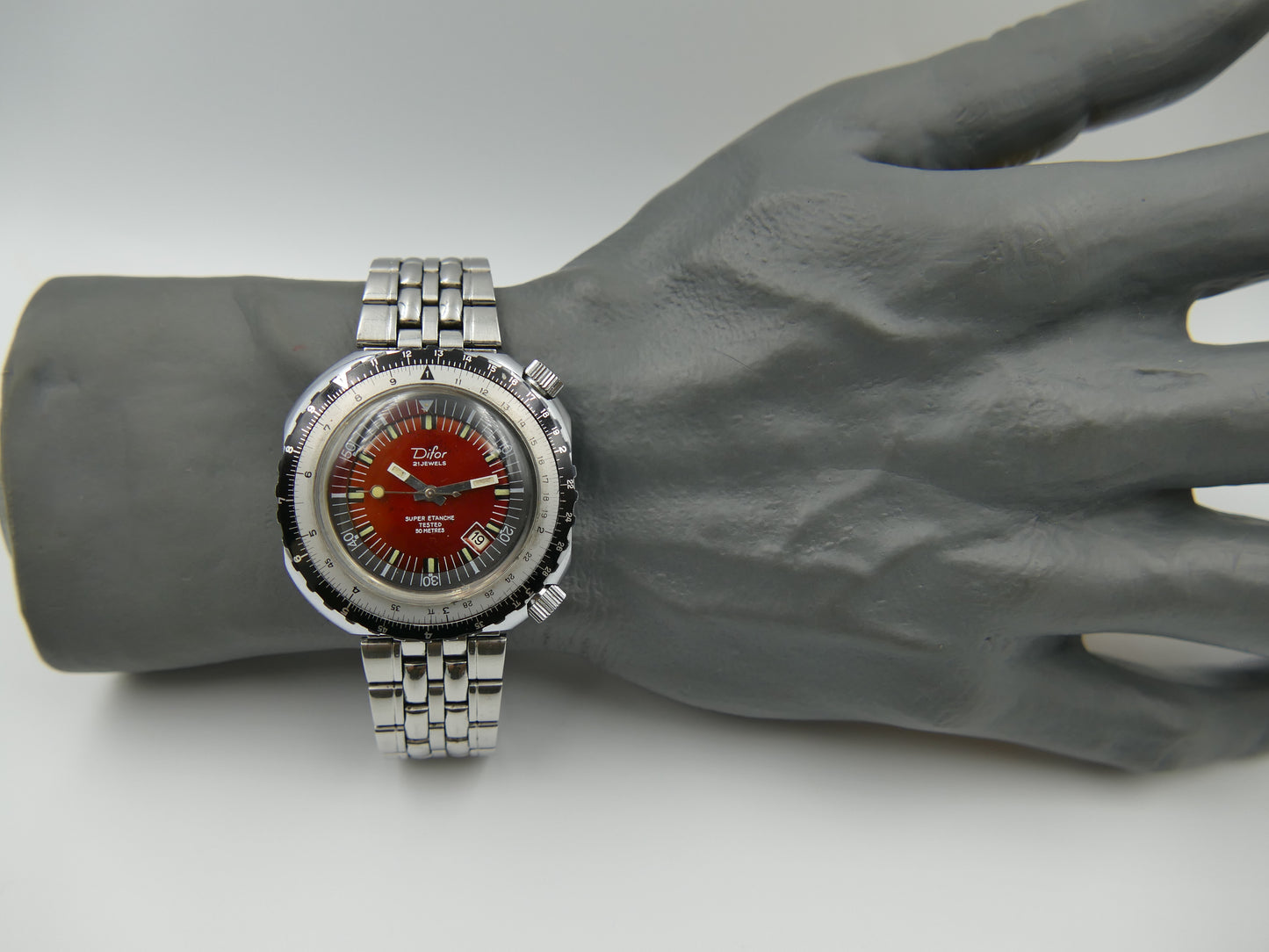 70s vintage watch mens plongee diver Difor Super Etanche mint