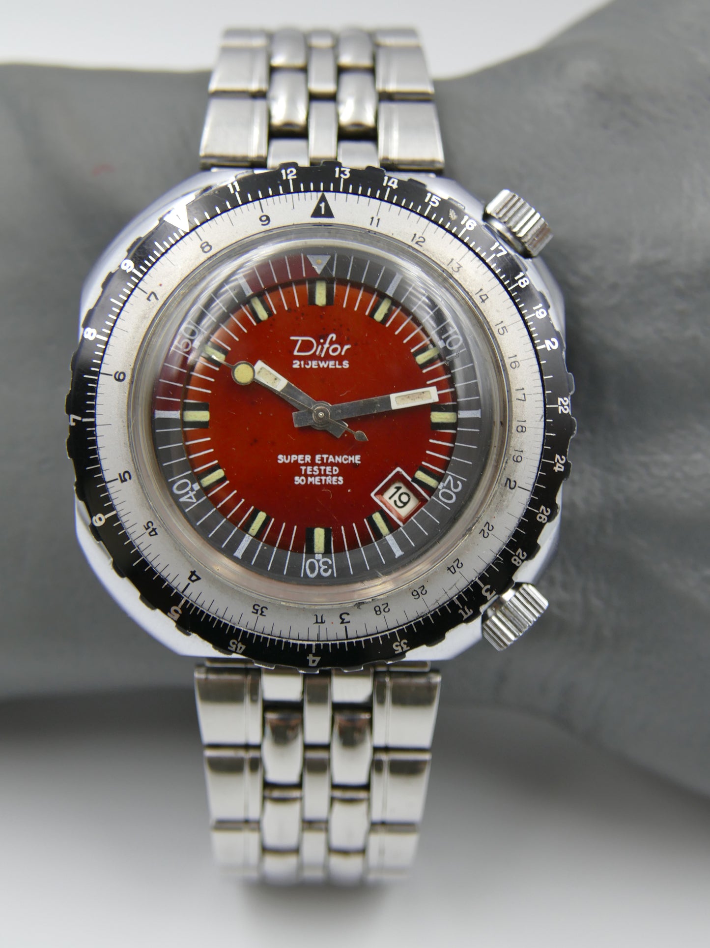 70s vintage watch mens plongee diver Difor Super Etanche mint