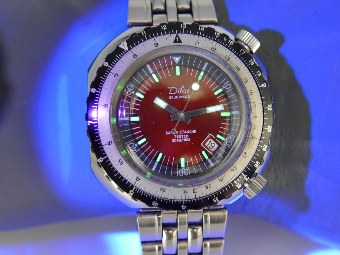70s vintage watch mens plongee diver Difor Super Etanche mint