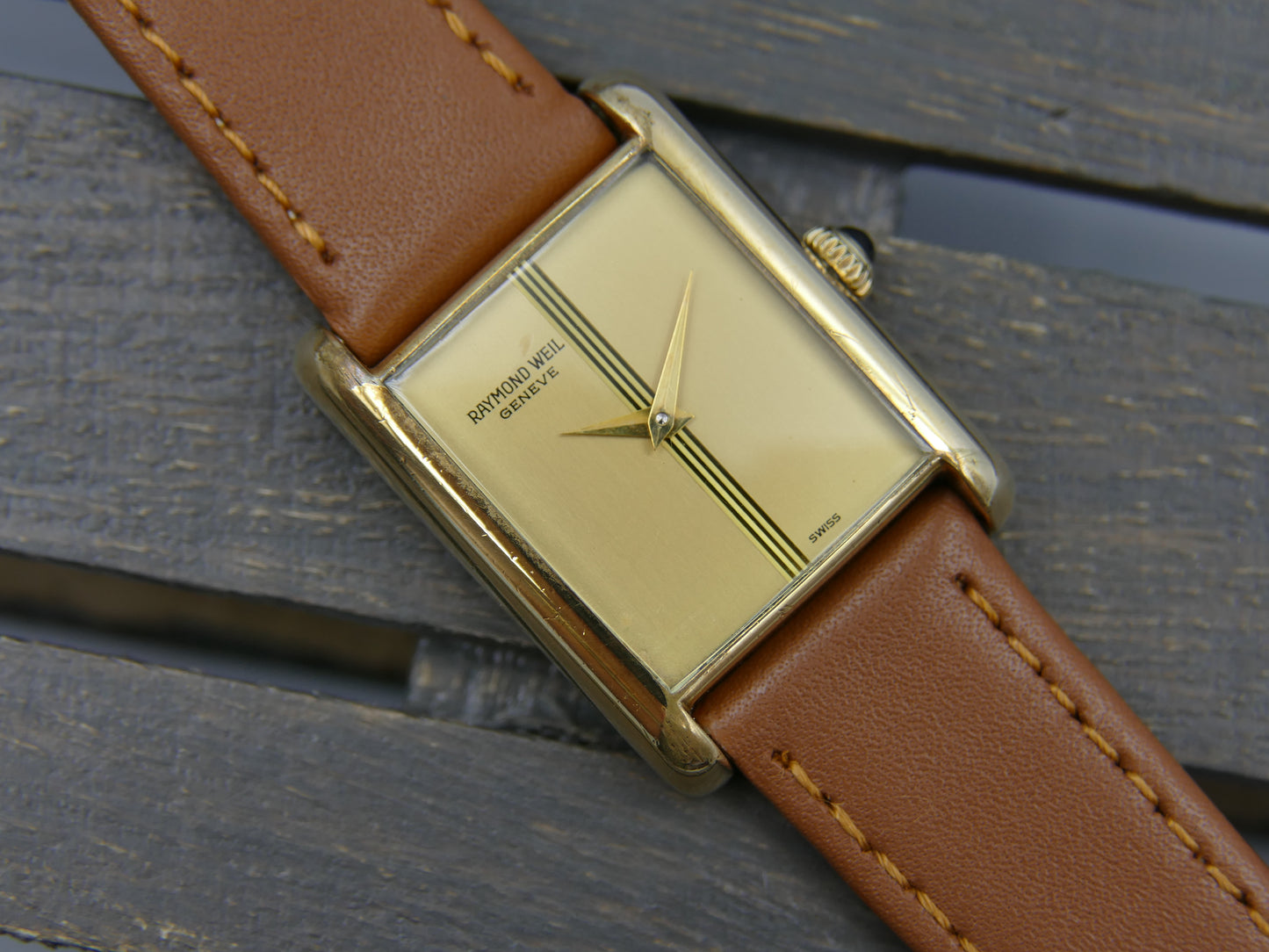 80s vintage watch Raymond Weil tank geneve ref. 671 hand wind cal. FHF-ST 69N