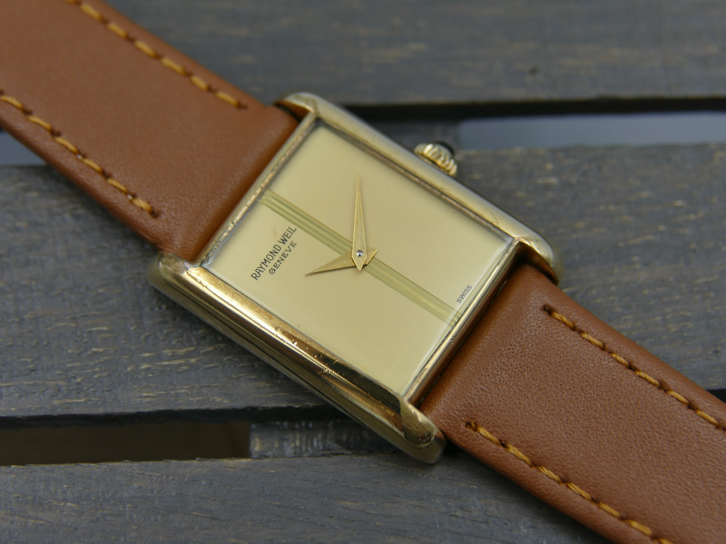 80s vintage watch Raymond Weil tank geneve ref. 671 hand wind cal. FHF-ST 69N