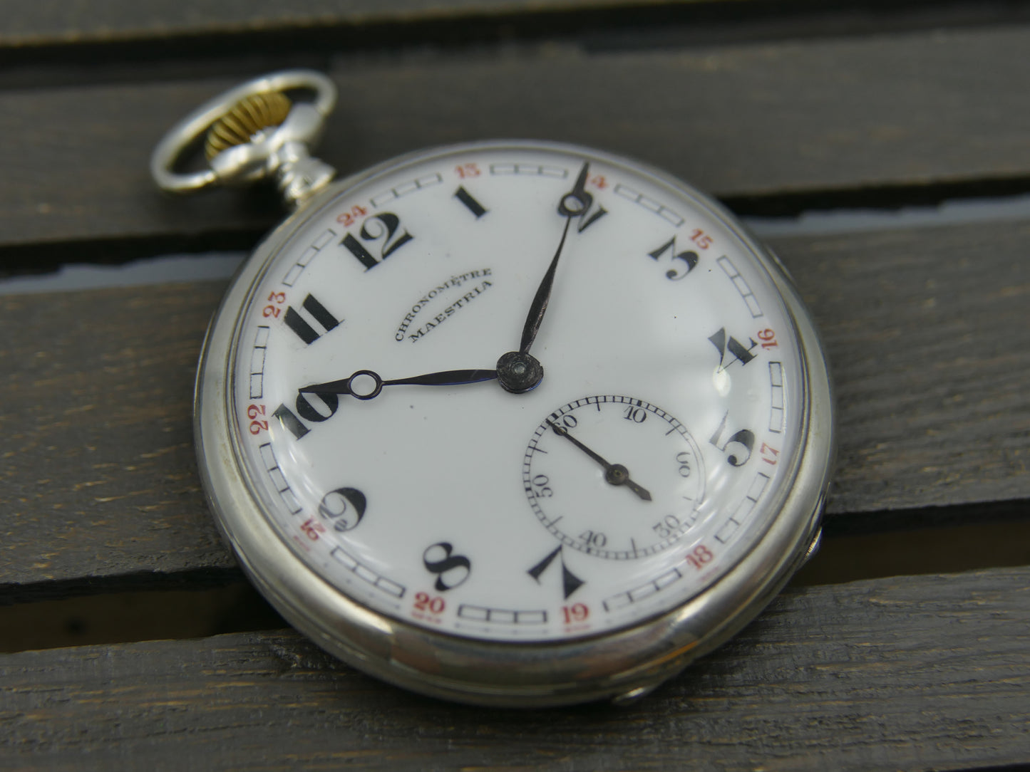 vintage pocket gousset watch Maestria Chronometer manual wind case in silver 0.800
