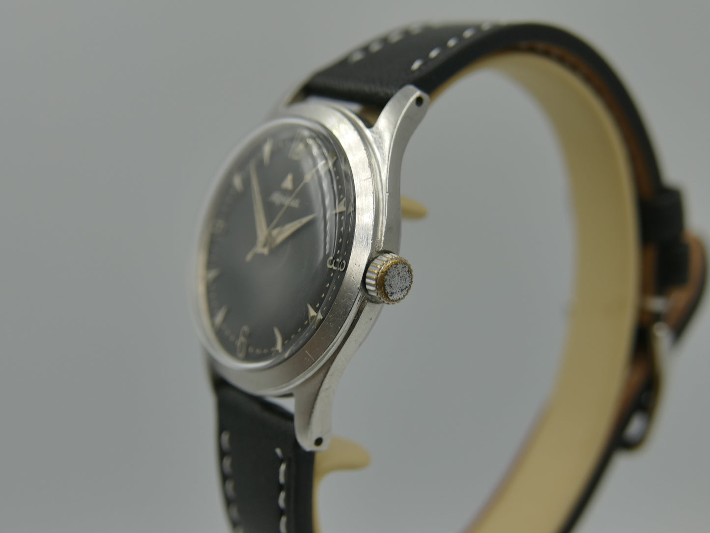 50s vintage watch mens Alpina black dial manual wind cal 598 SS serviced