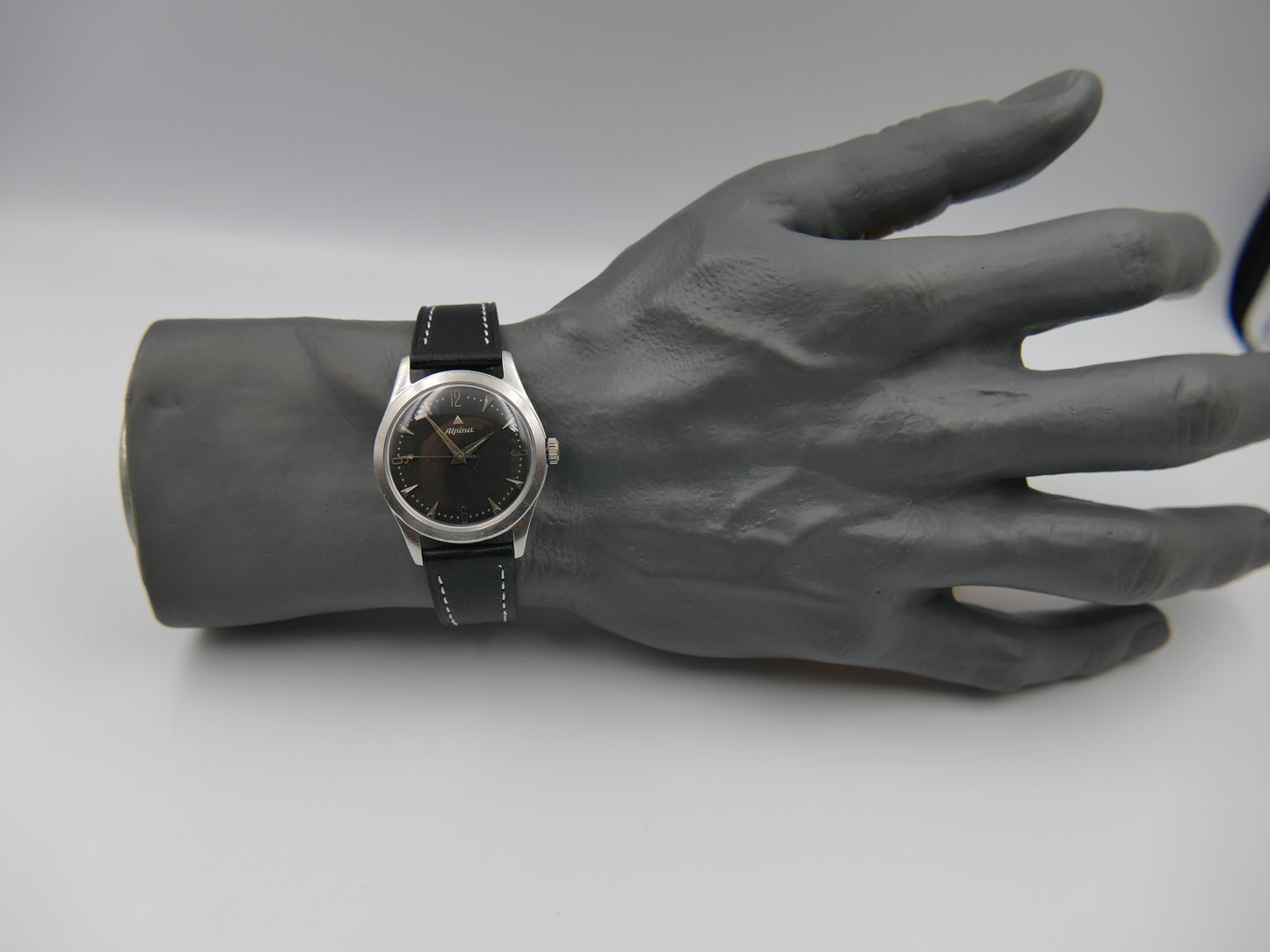 50s vintage watch mens Alpina black dial manual wind cal 598 SS serviced