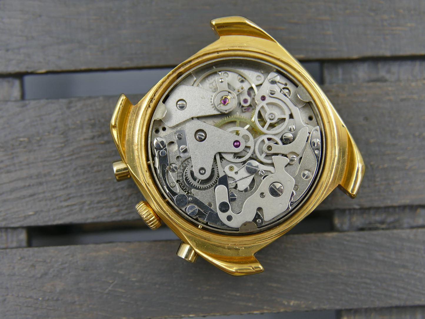70s vintage watch mens LIP chronograph valjoux 7734 green serviced