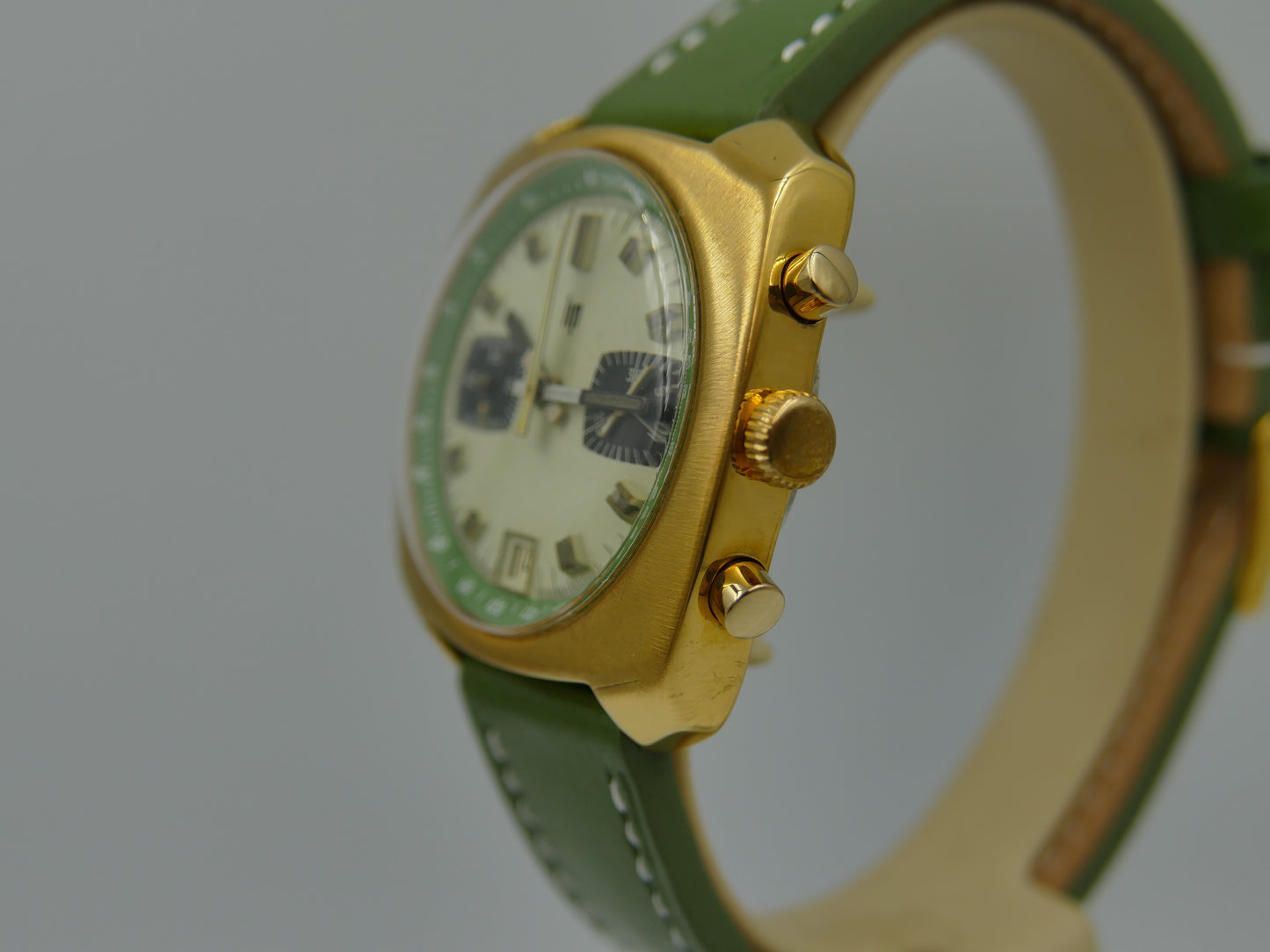 70s vintage watch mens LIP chronograph valjoux 7734 green serviced
