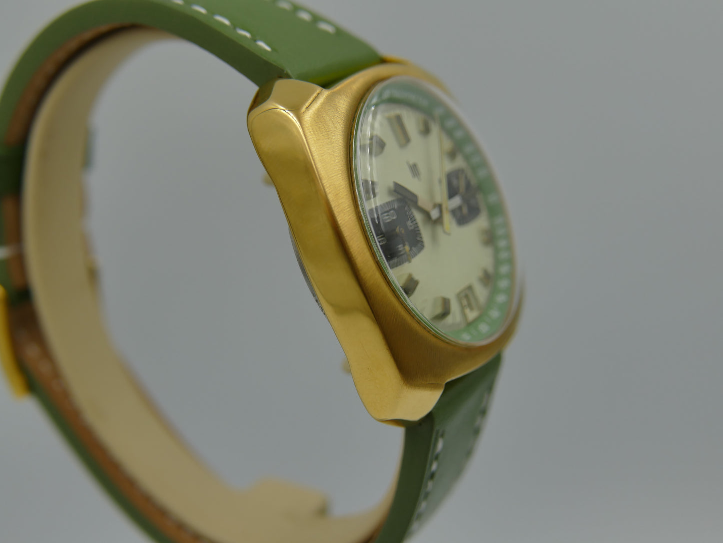 70s vintage watch mens LIP chronograph valjoux 7734 green serviced