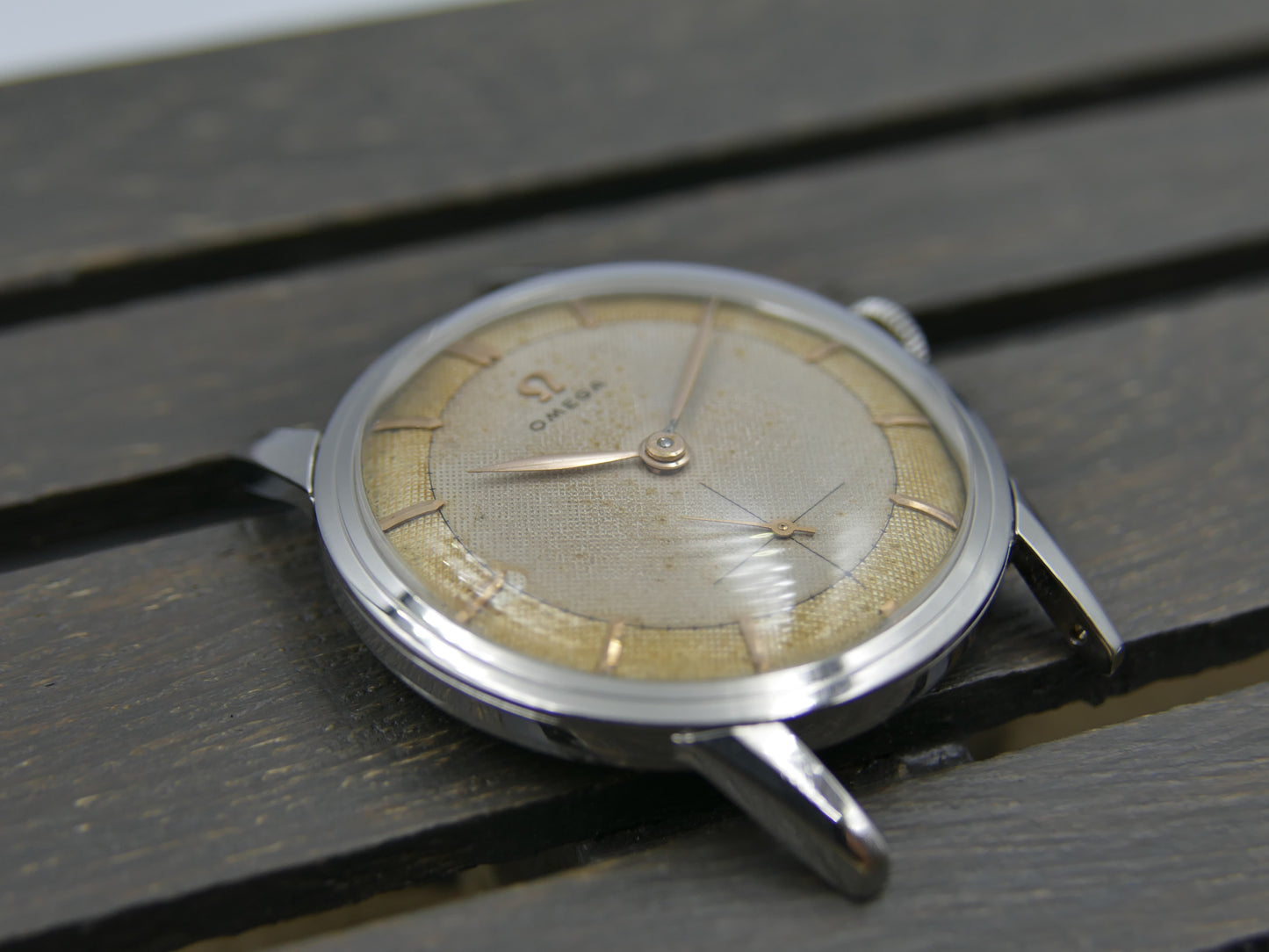 50’s vintage watch mens Omega ref. 2738 -1 honeycomb cal 410 serviced rare 2 tone