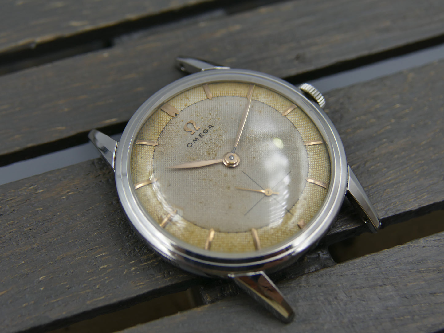 50’s vintage watch mens Omega ref. 2738 -1 honeycomb cal 410 serviced rare 2 tone