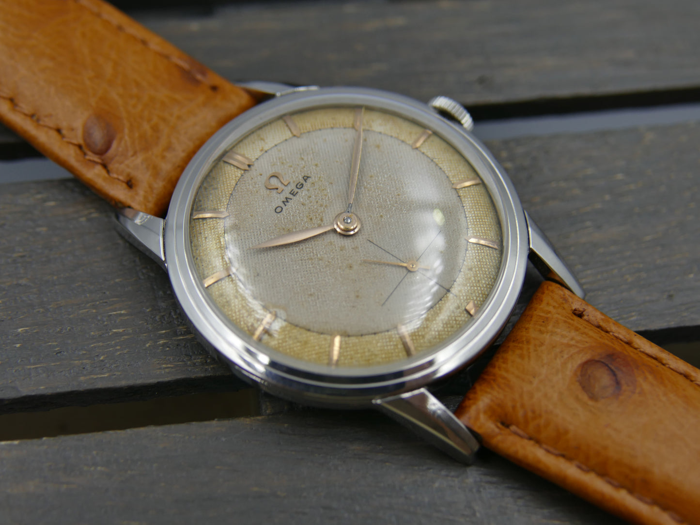 50’s vintage watch mens Omega ref. 2738 -1 honeycomb cal 410 serviced rare 2 tone