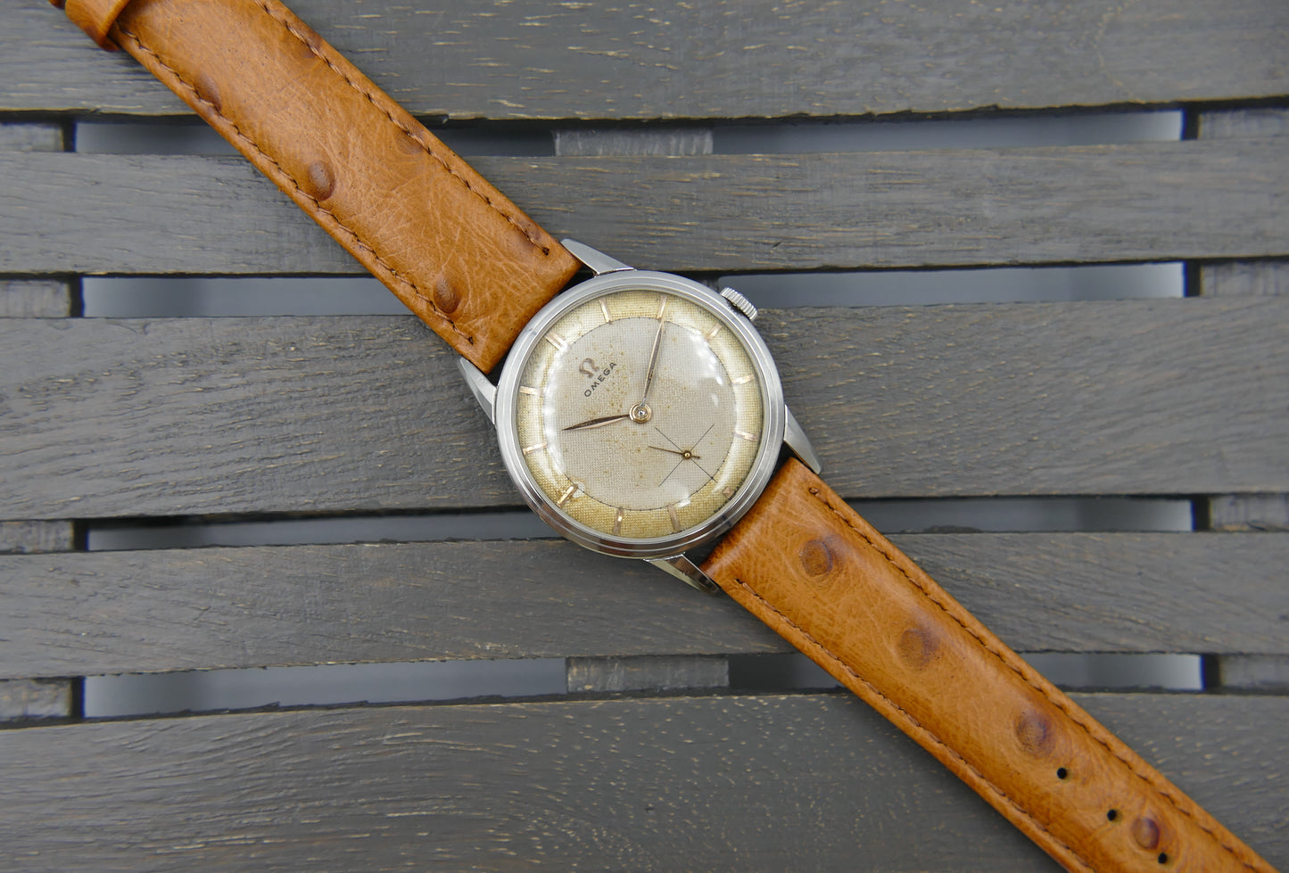 50’s vintage watch mens Omega ref. 2738 -1 honeycomb cal 410 serviced rare 2 tone
