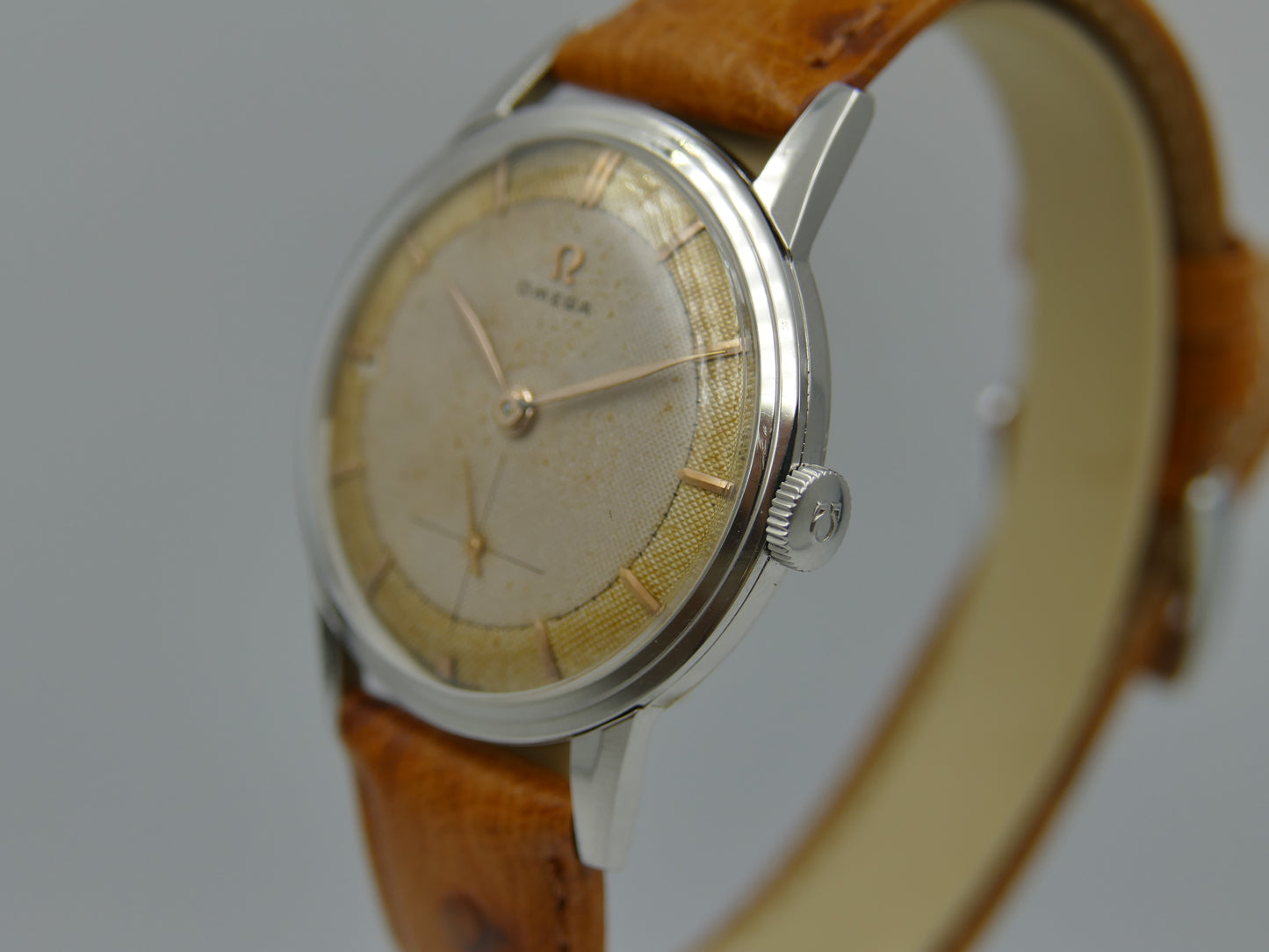 50’s vintage watch mens Omega ref. 2738 -1 honeycomb cal 410 serviced rare 2 tone