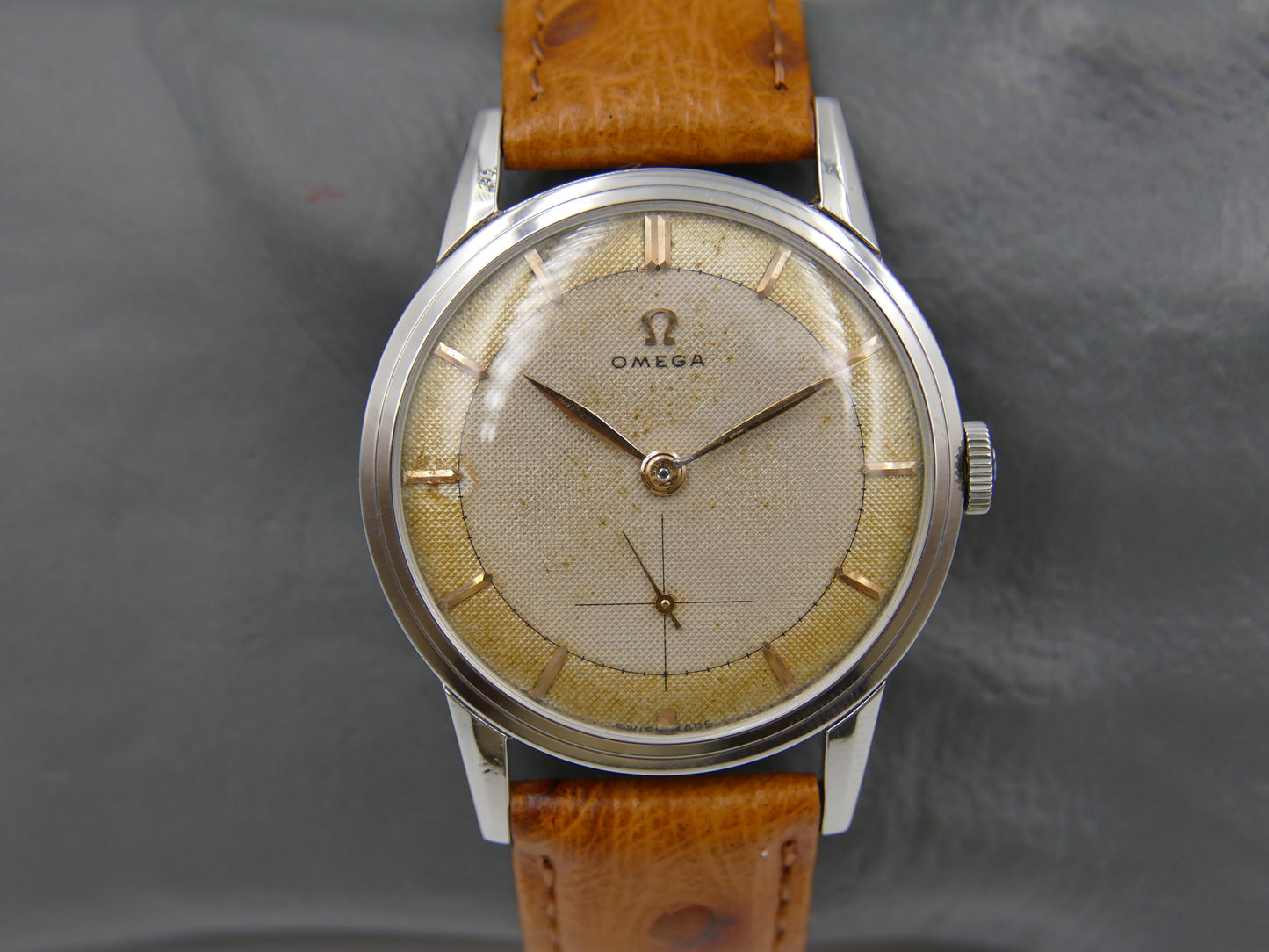 50’s vintage watch mens Omega ref. 2738 -1 honeycomb cal 410 serviced rare 2 tone