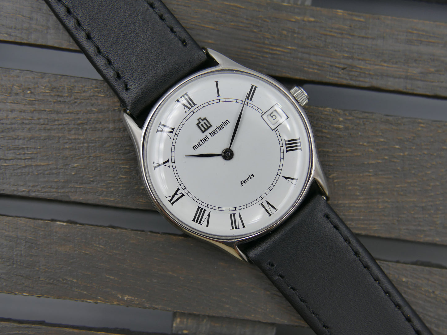 80s watch mens Michel Herbelin Paris ref 2813 Peseux 7001 flat serviced