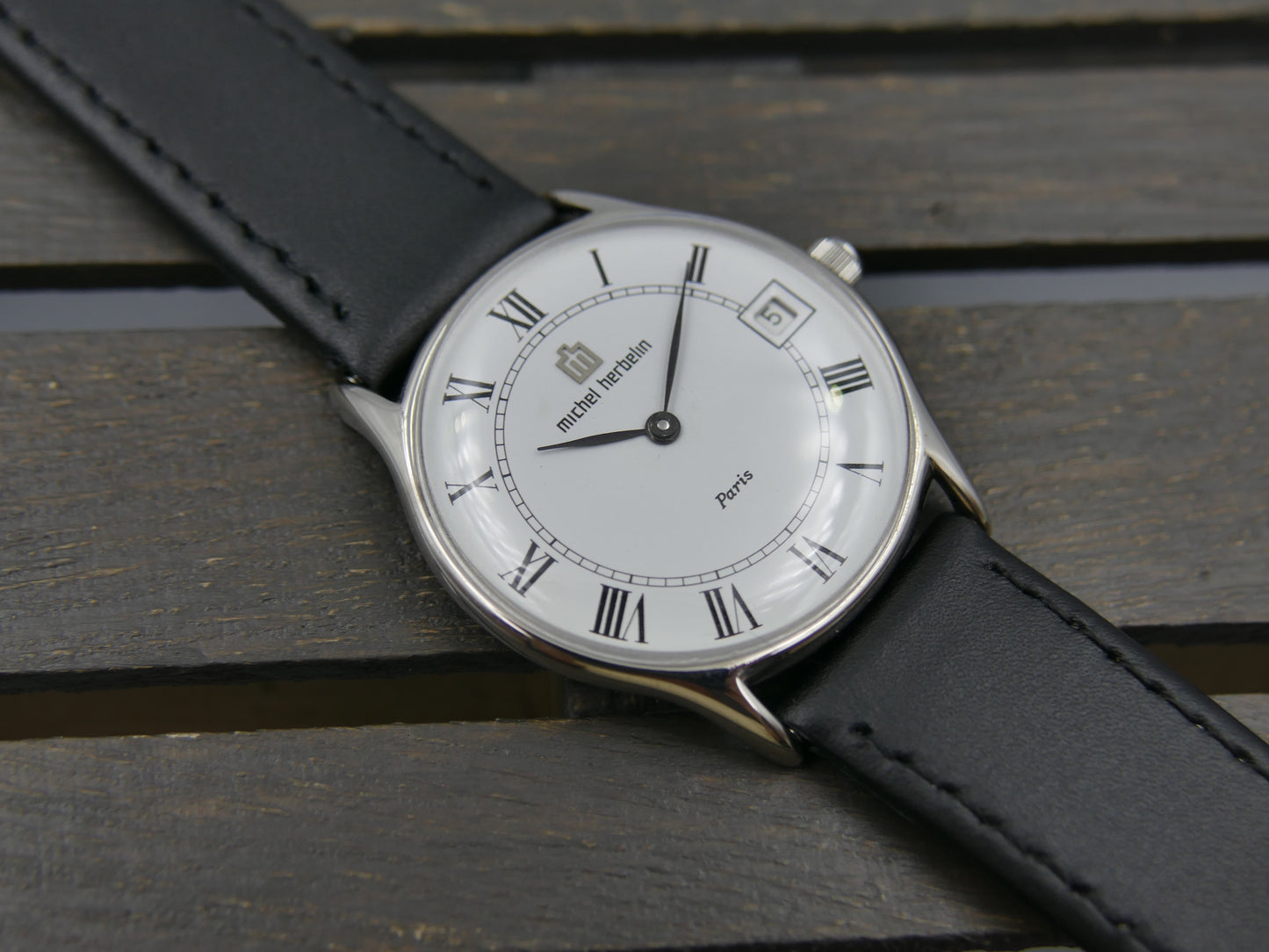 80s watch mens Michel Herbelin Paris ref 2813 Peseux 7001 flat serviced