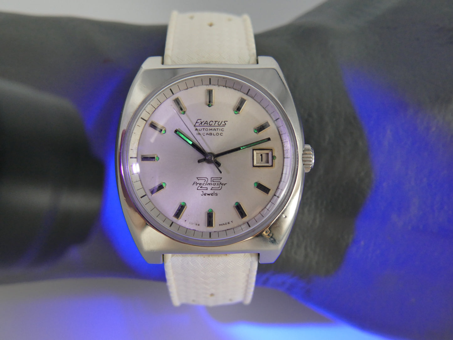 70s vintage watch mens diver compressor case Exactus precimaster automatic ETA 2472 serviced