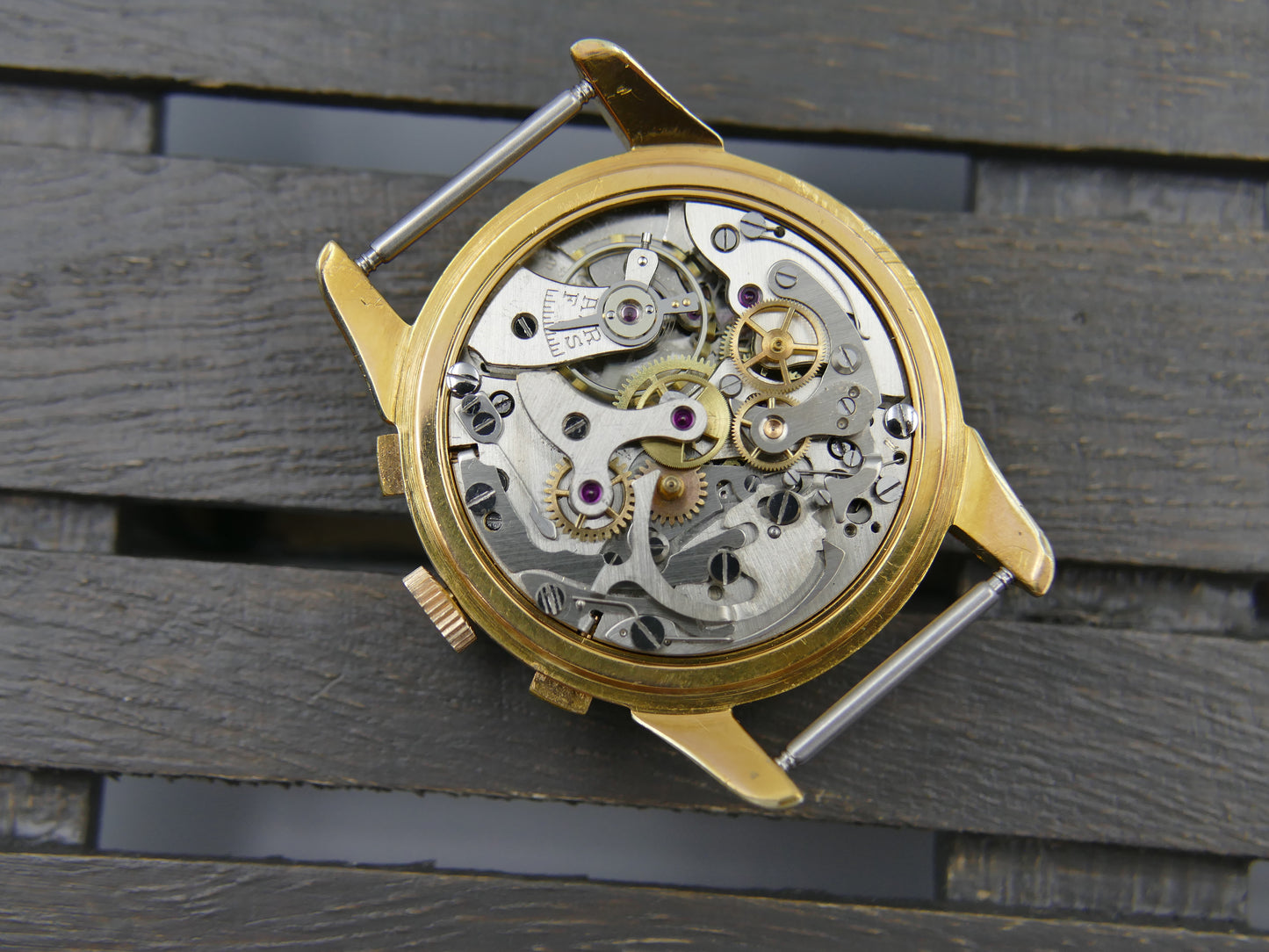50s vintage SINEX Chronograph swiss Cal. Landeron 48 salmon OVERSIZE jumbo