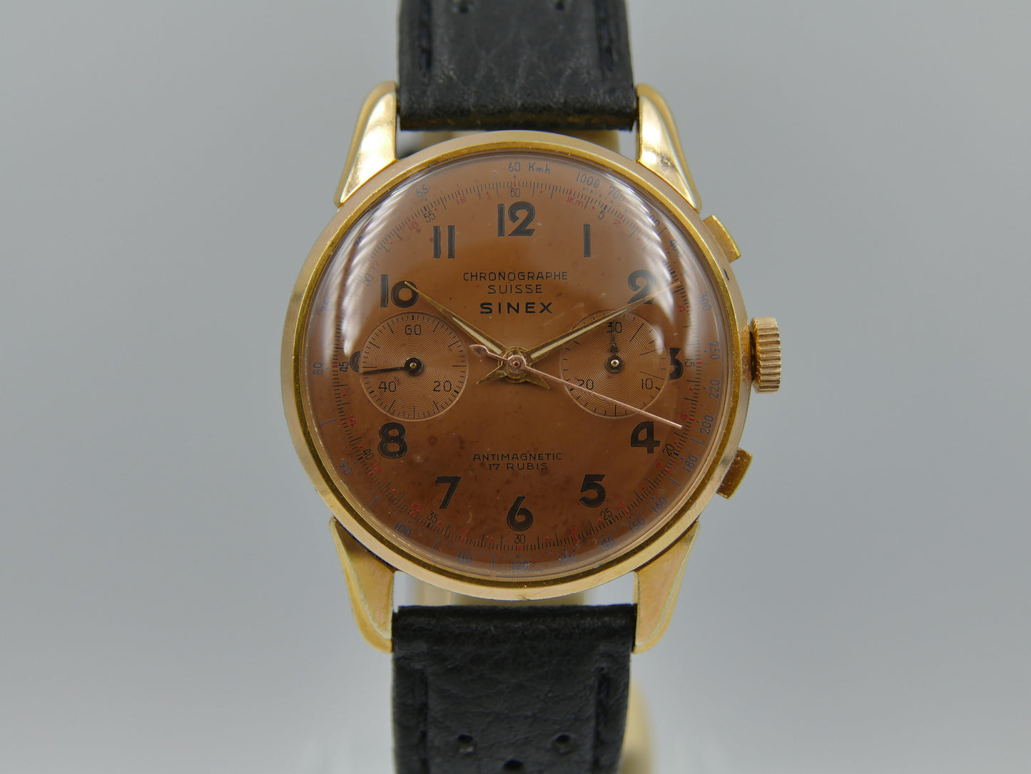 50s vintage SINEX Chronograph swiss Cal. Landeron 48 salmon OVERSIZE jumbo