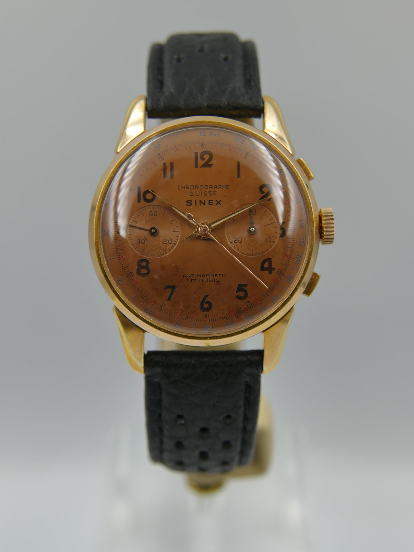 50s vintage SINEX Chronograph swiss Cal. Landeron 48 salmon OVERSIZE jumbo