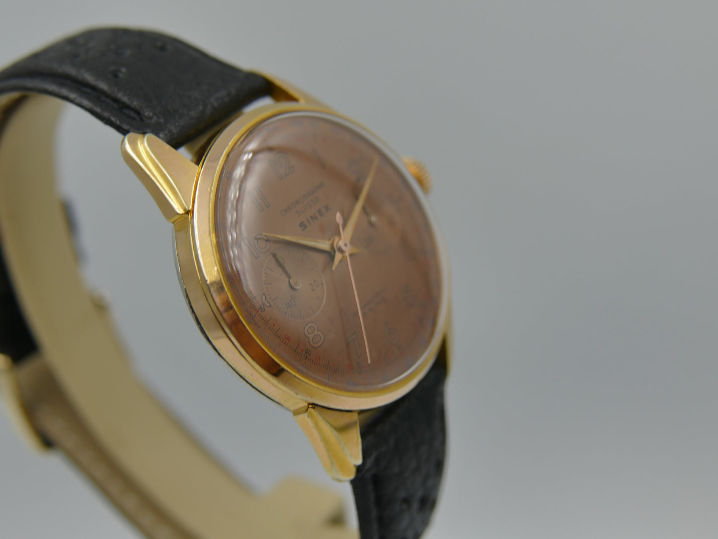 50s vintage SINEX Chronograph swiss Cal. Landeron 48 salmon OVERSIZE jumbo