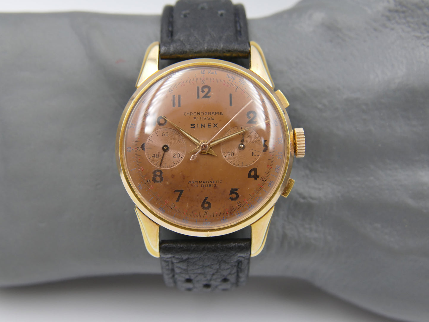 50s vintage SINEX Chronograph swiss Cal. Landeron 48 salmon OVERSIZE jumbo