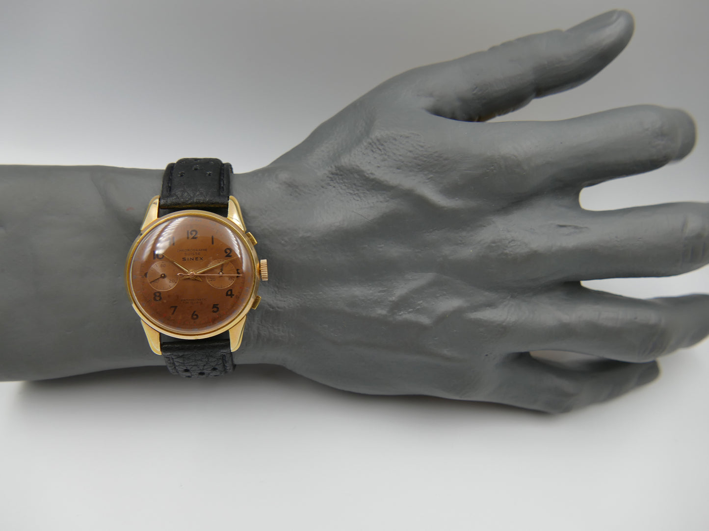 50s vintage SINEX Chronograph swiss Cal. Landeron 48 salmon OVERSIZE jumbo
