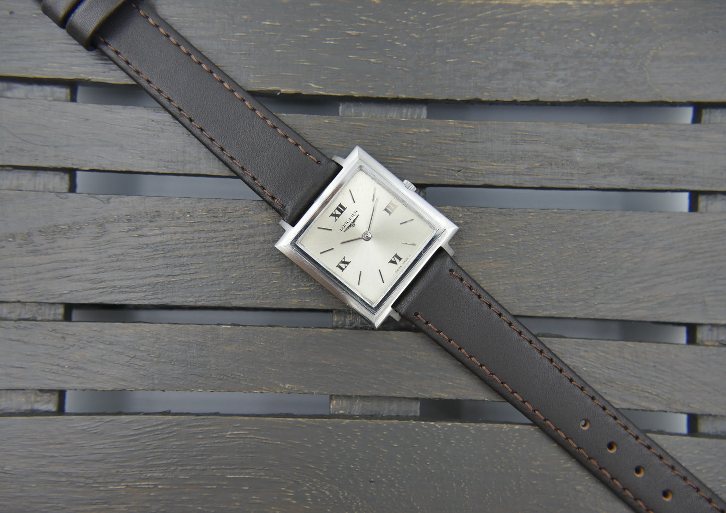 60s vintage watch dress flat Longines square ref. 7759 4 hand wind cal 428 serviced
