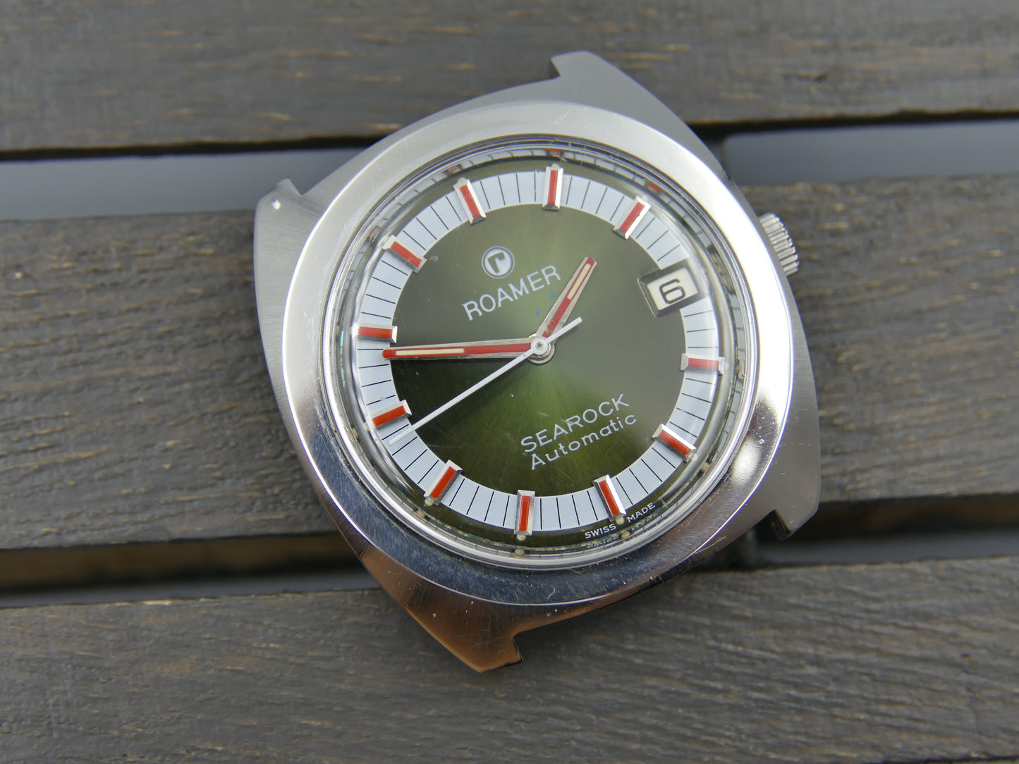 70s Vintage watch mens Roamer Searock Automatic 522-2120.329 green dial