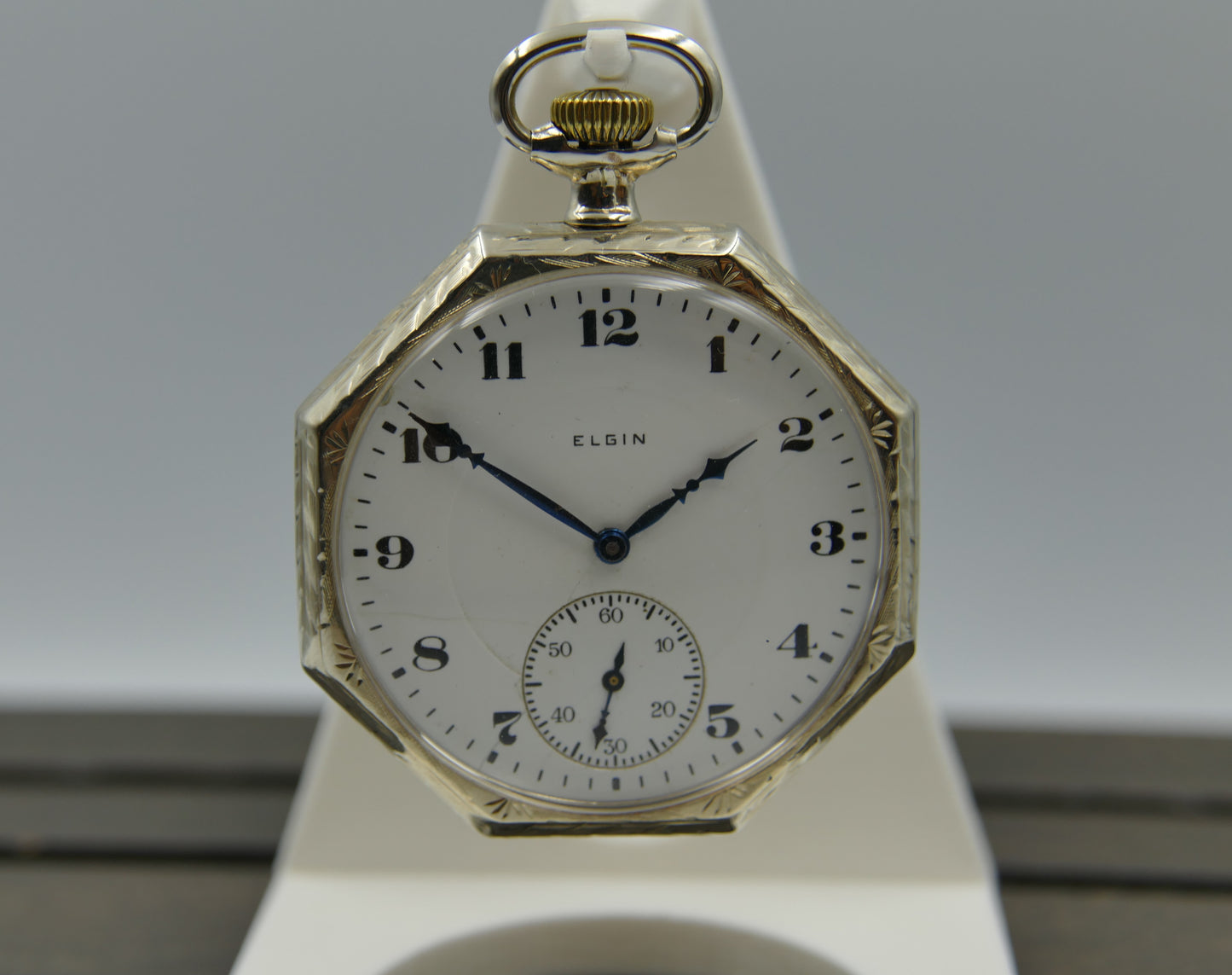 20s vintage pocket watch Elgin Grade 315 Octagonal white 14k solid gold serviced