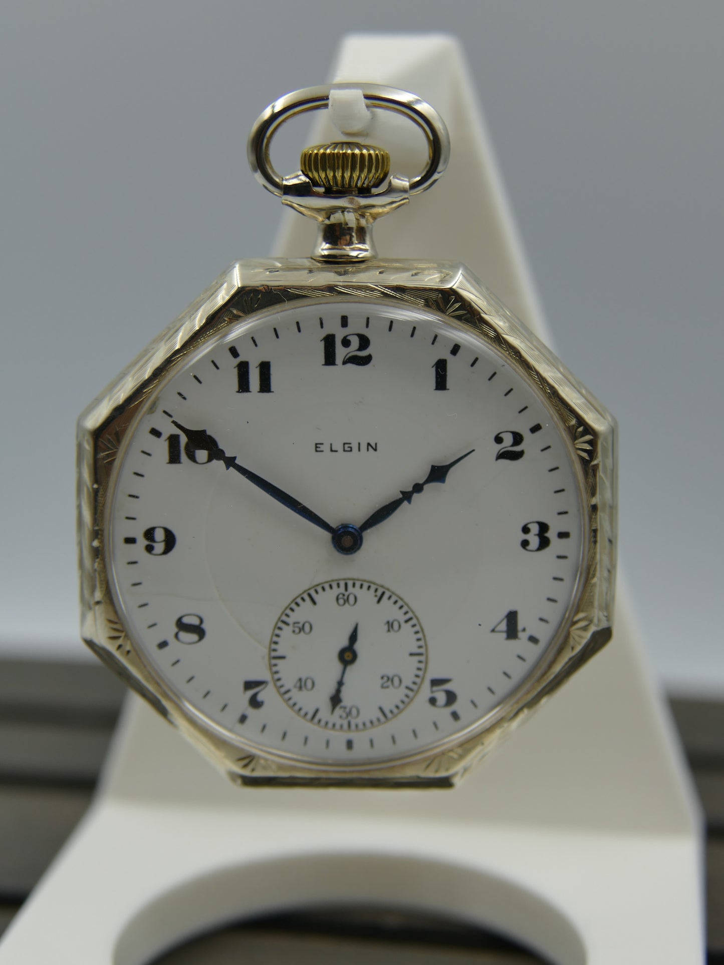 20s vintage pocket watch Elgin Grade 315 Octagonal white 14k solid gold serviced