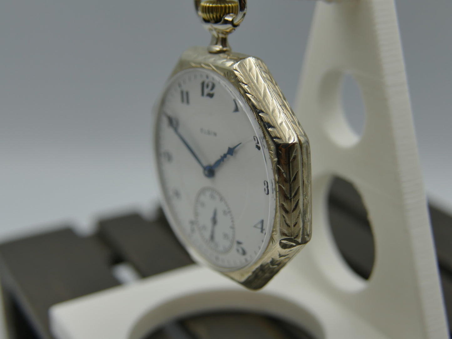 20s vintage pocket watch Elgin Grade 315 Octagonal white 14k solid gold serviced