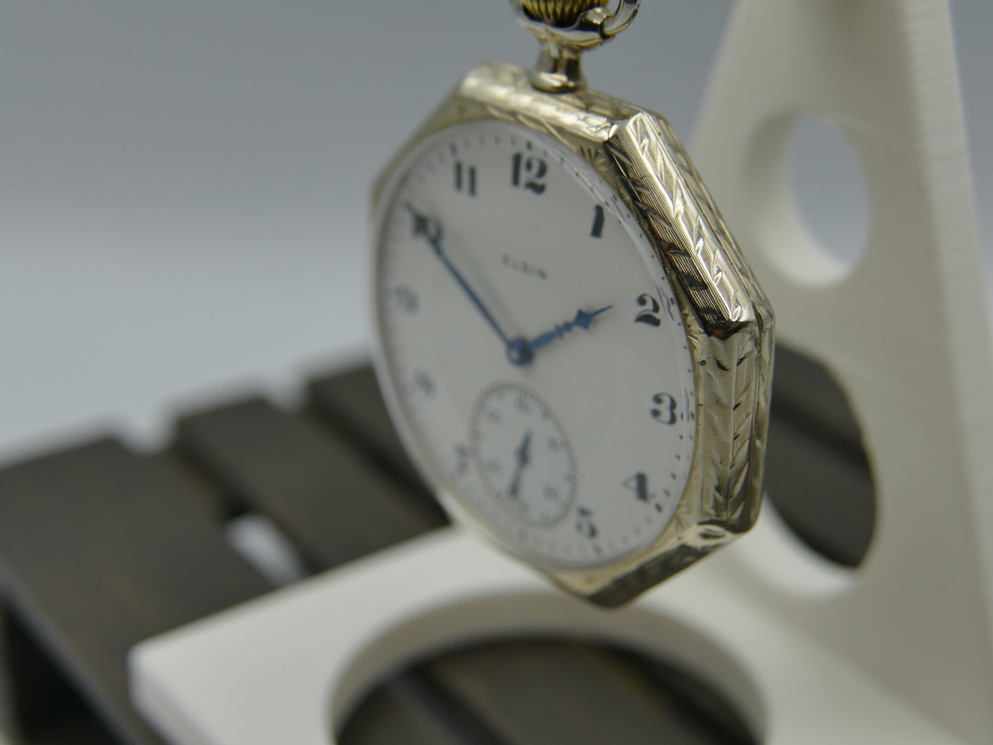20s vintage pocket watch Elgin Grade 315 Octagonal white 14k solid gold serviced