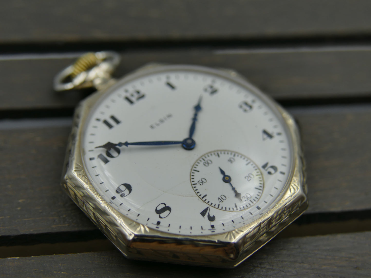 20s vintage pocket watch Elgin Grade 315 Octagonal white 14k solid gold serviced
