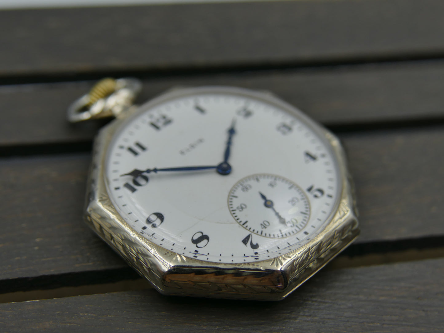 20s vintage pocket watch Elgin Grade 315 Octagonal white 14k solid gold serviced