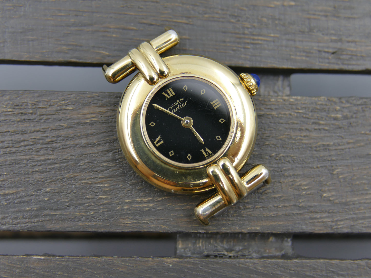 Cartier Must Colisee 590002 Vermeil Black Dial Silver 925 Quartz Ladies