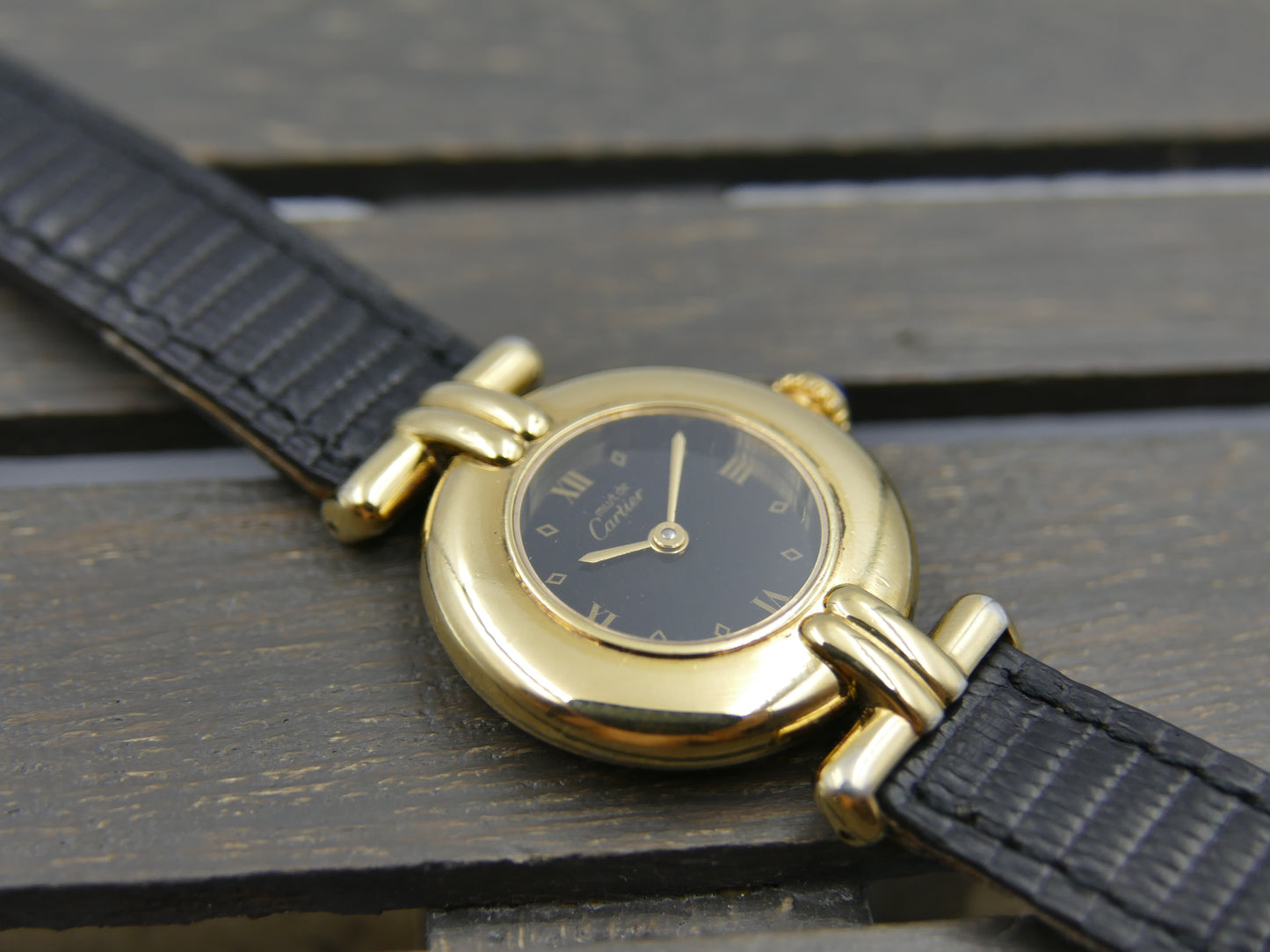 Cartier Must Colisee 590002 Vermeil Black Dial Silver 925 Quartz Ladies