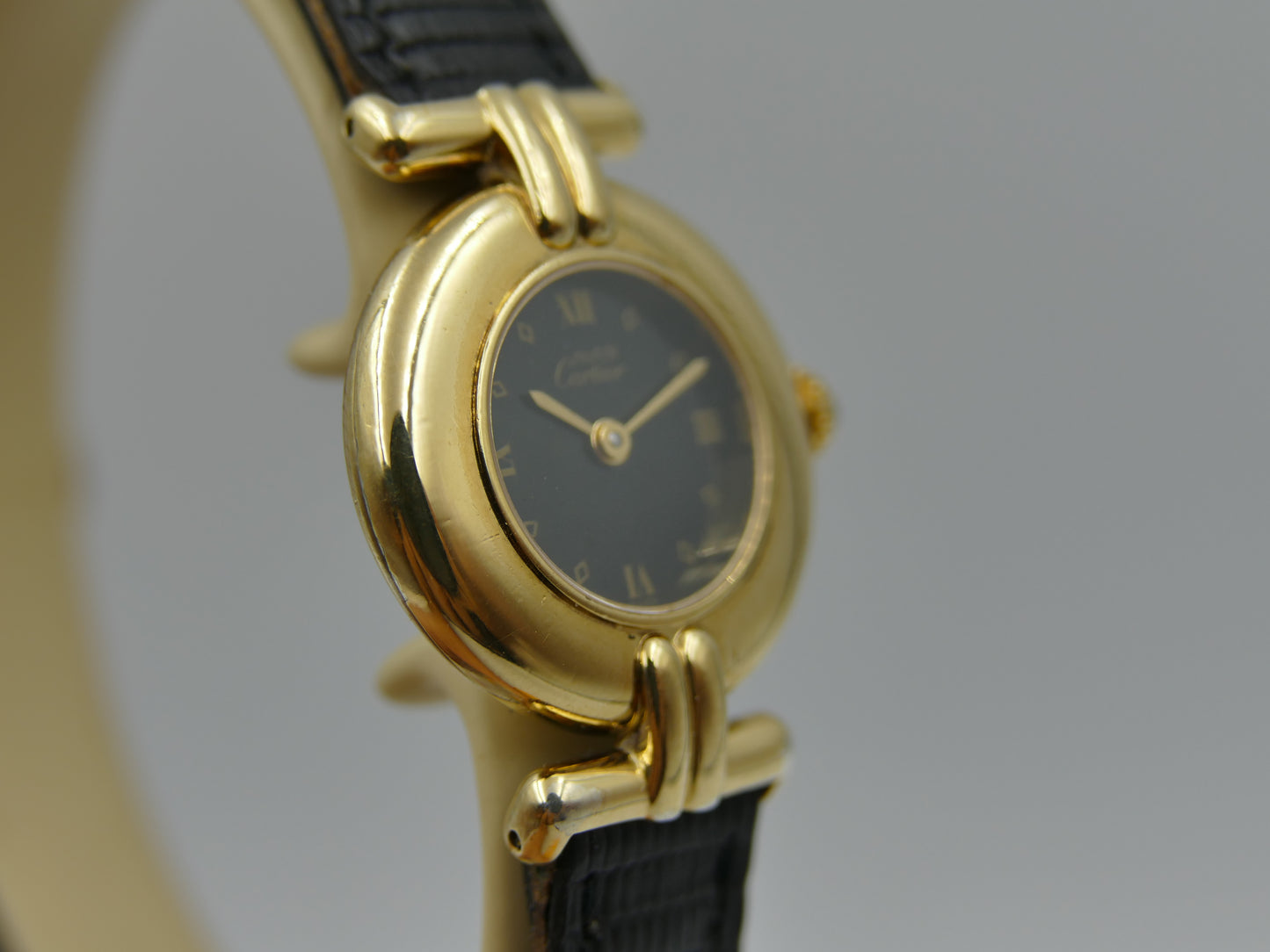 Cartier Must Colisee 590002 Vermeil Black Dial Silver 925 Quartz Ladies
