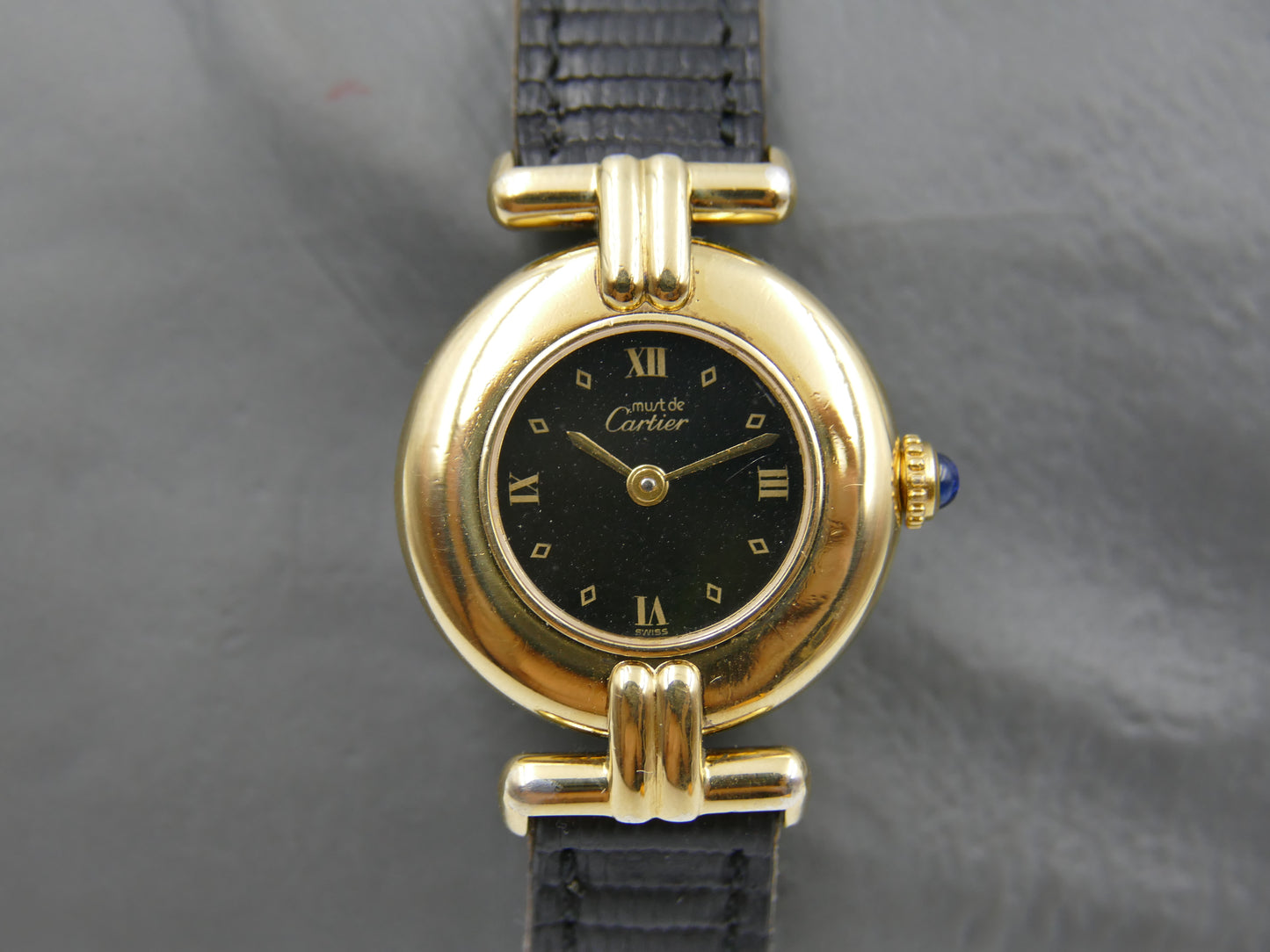 Cartier Must Colisee 590002 Vermeil Black Dial Silver 925 Quartz Ladies