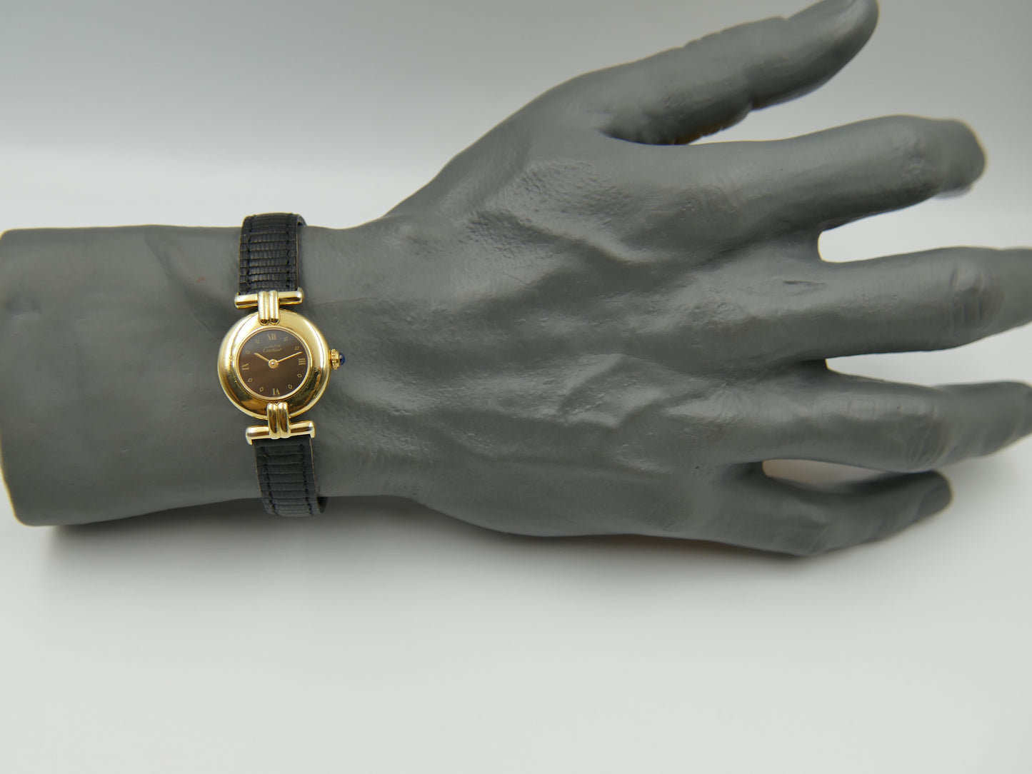 Cartier Must Colisee 590002 Vermeil Black Dial Silver 925 Quartz Ladies