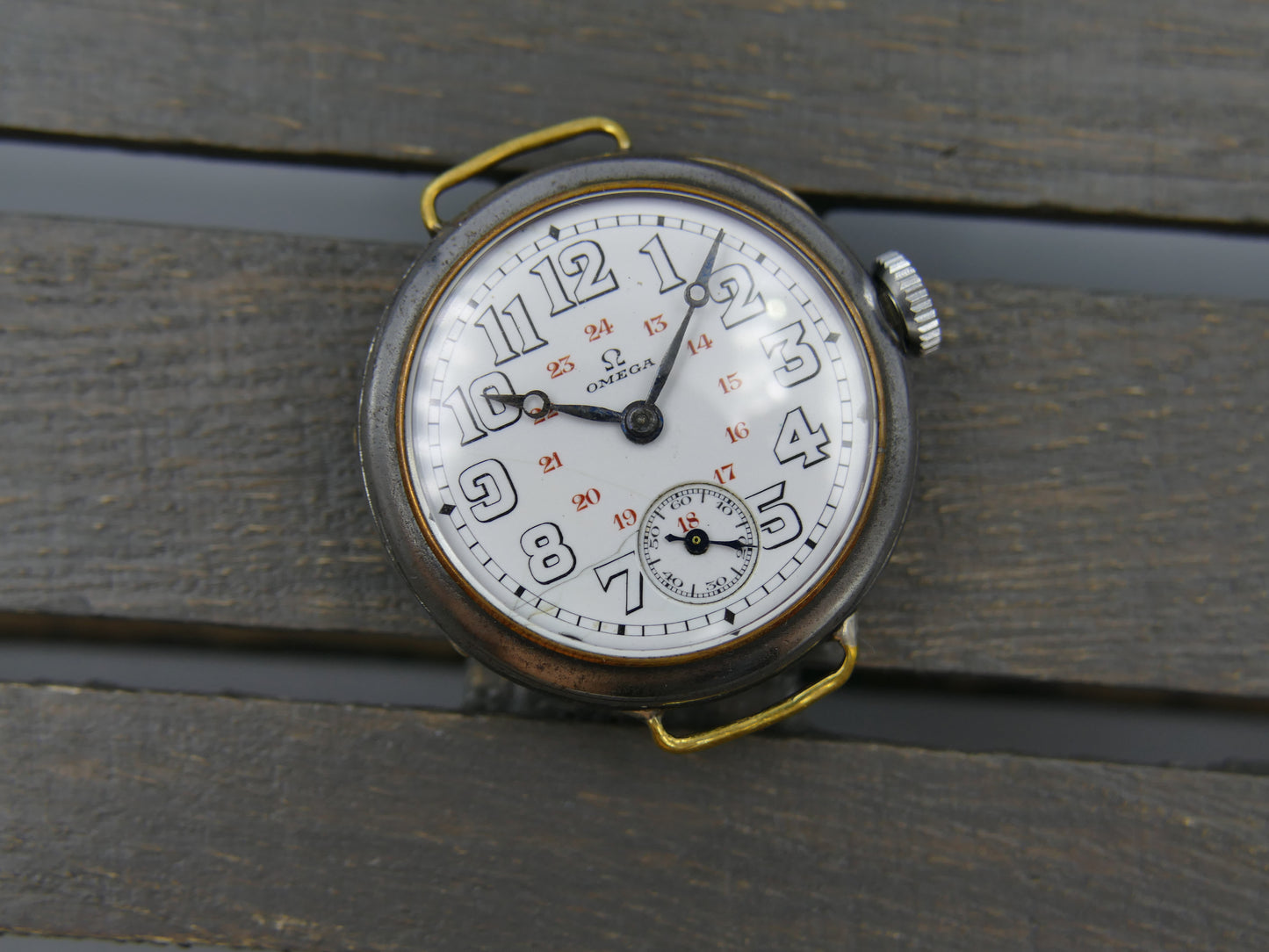 10s vintage watch mens military trench ww1 Omega manual wind cal 12’’’ S 7-16 p