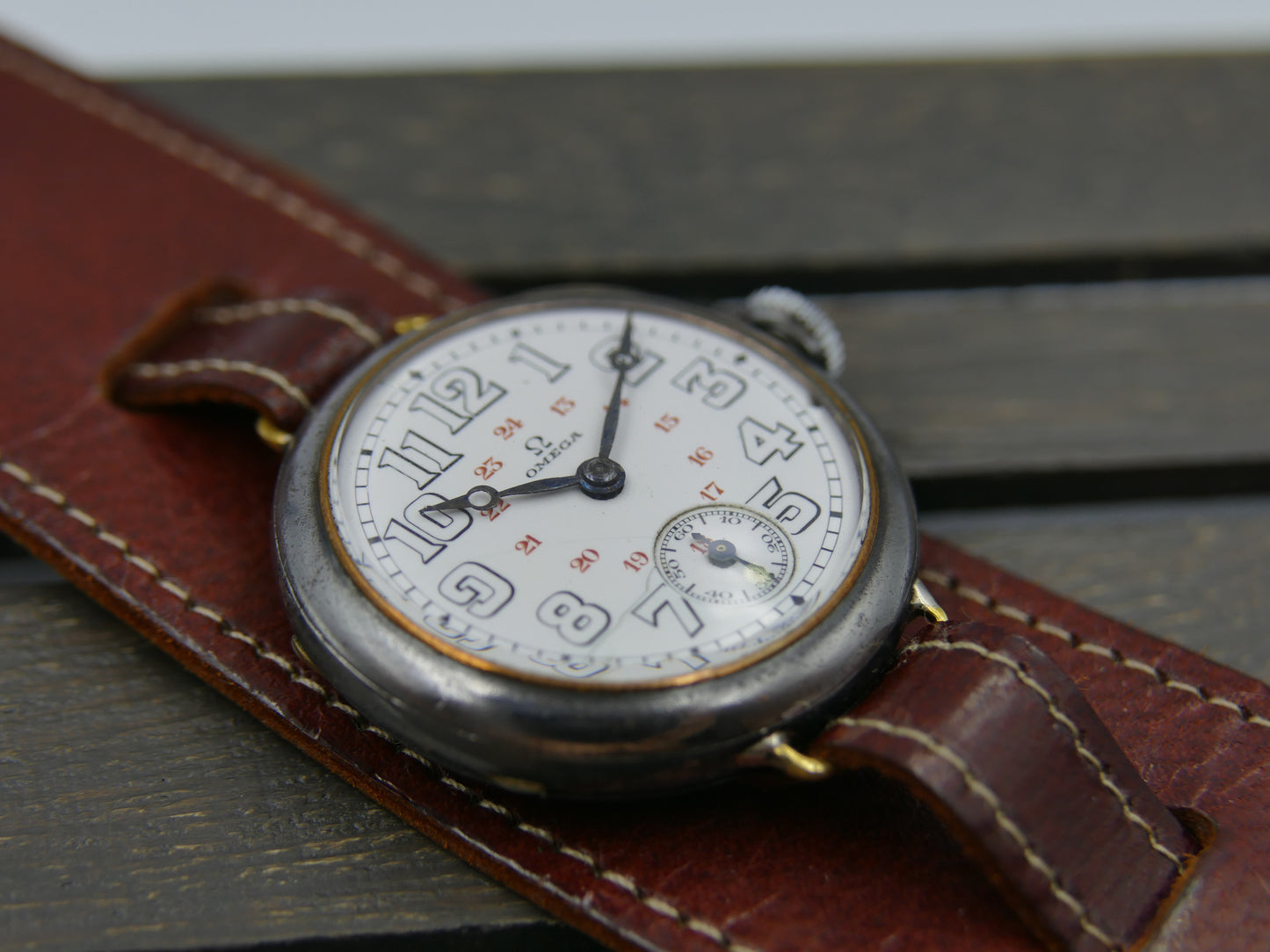 10s vintage watch mens military trench ww1 Omega manual wind cal 12’’’ S 7-16 p