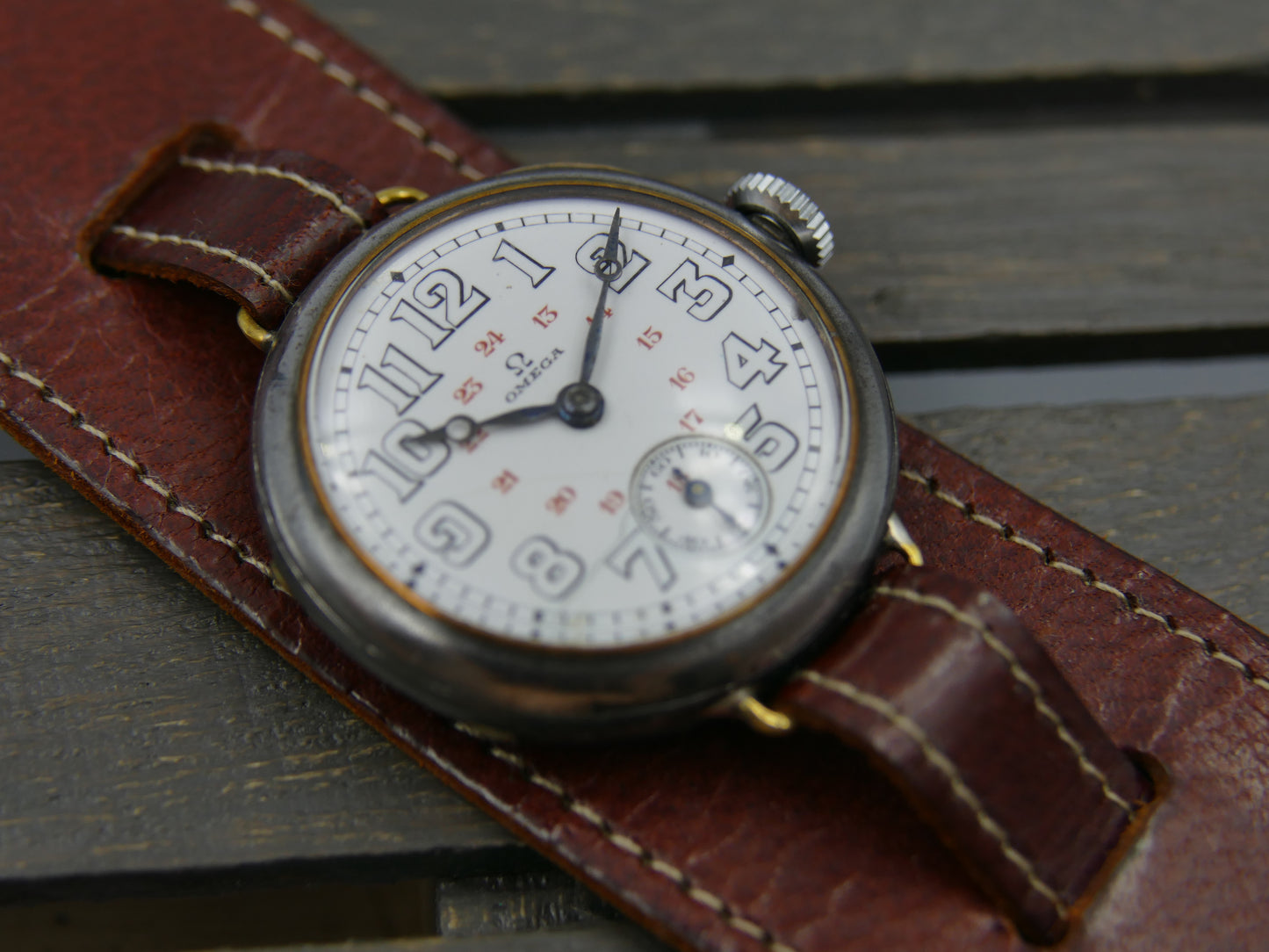 10s vintage watch mens military trench ww1 Omega manual wind cal 12’’’ S 7-16 p