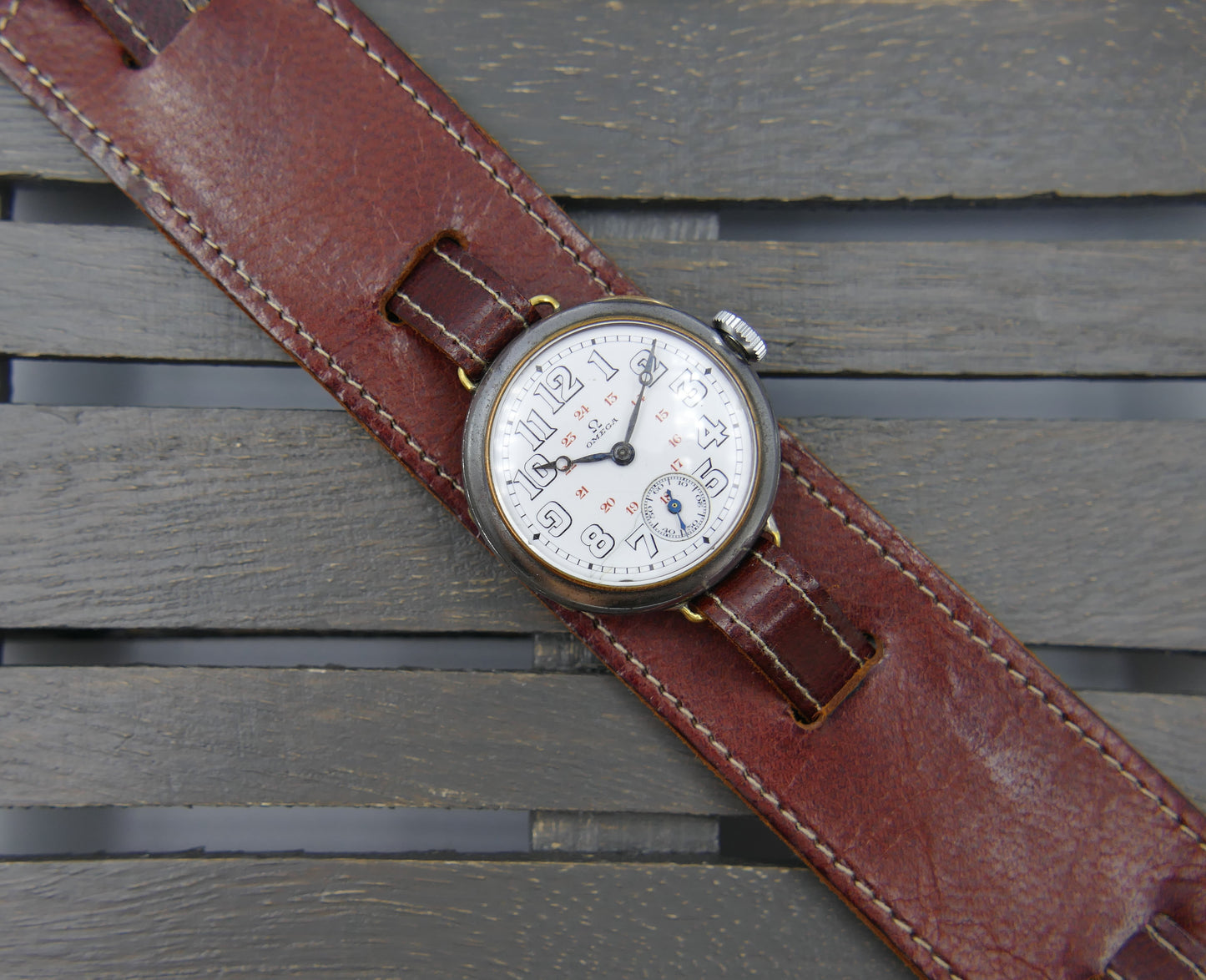 10s vintage watch mens military trench ww1 Omega manual wind cal 12’’’ S 7-16 p