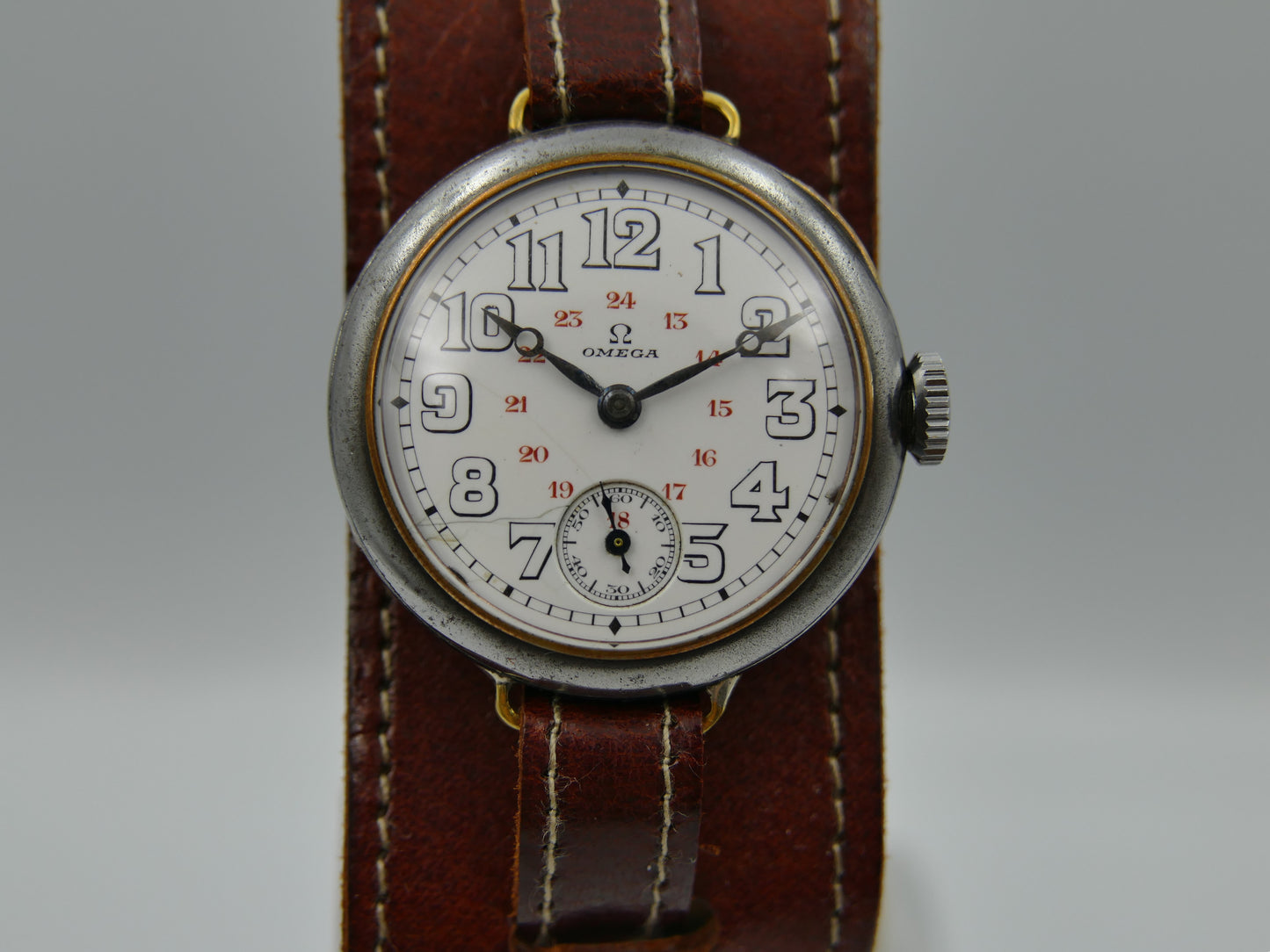 10s vintage watch mens military trench ww1 Omega manual wind cal 12’’’ S 7-16 p