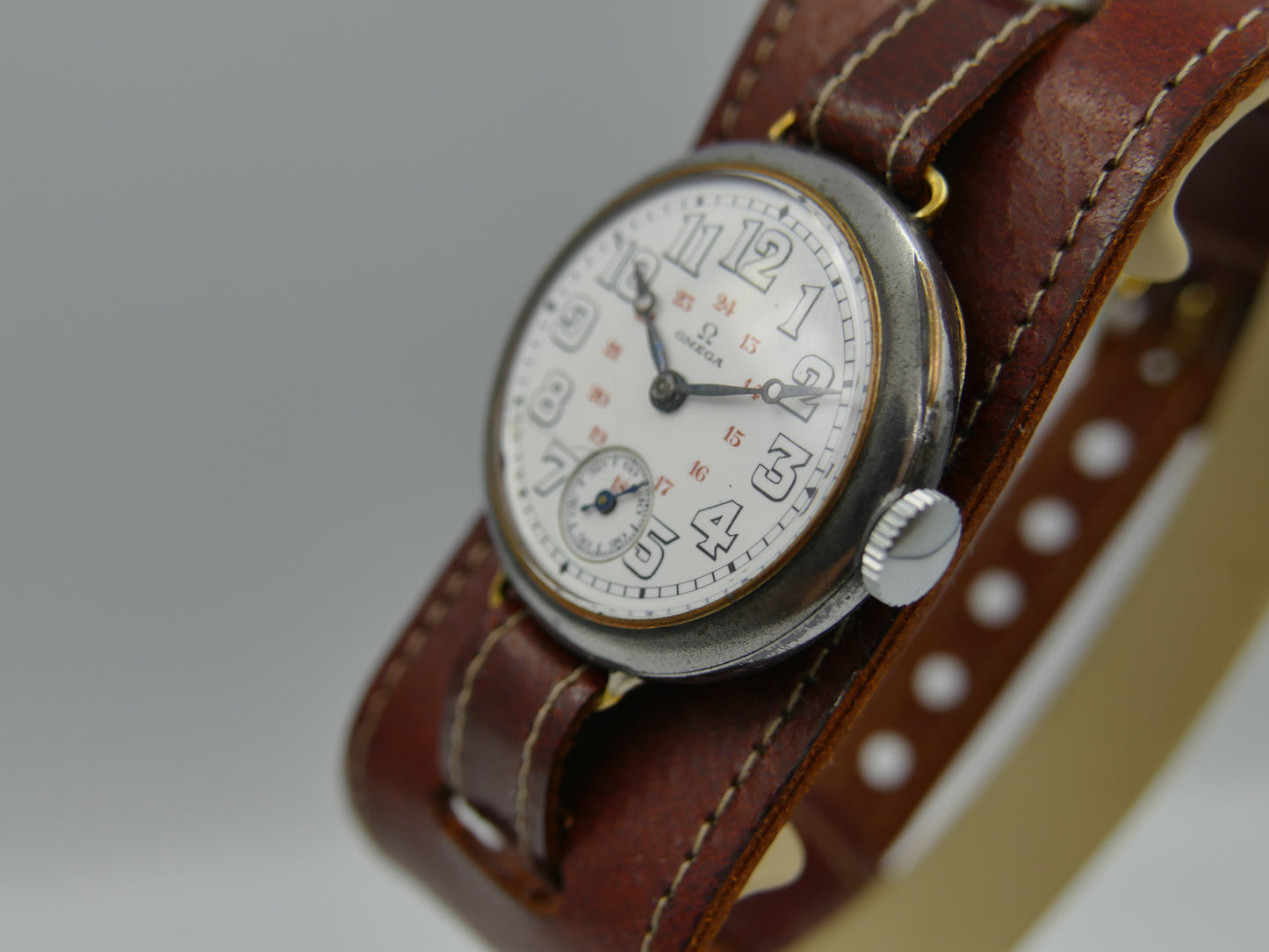 10s vintage watch mens military trench ww1 Omega manual wind cal 12’’’ S 7-16 p