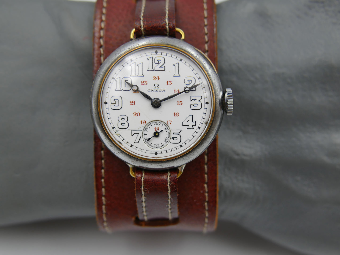 10s vintage watch mens military trench ww1 Omega manual wind cal 12’’’ S 7-16 p