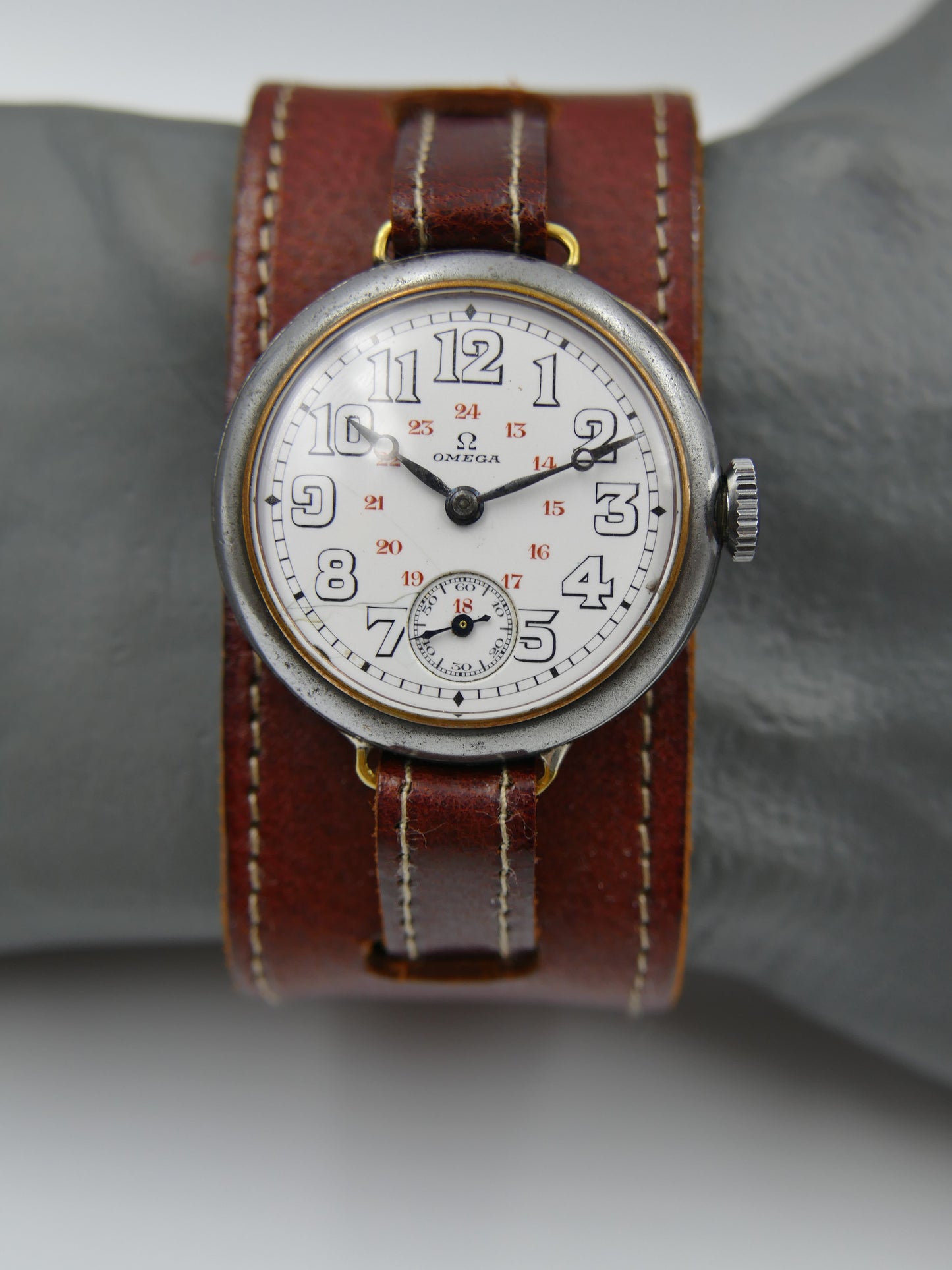 10s vintage watch mens military trench ww1 Omega manual wind cal 12’’’ S 7-16 p